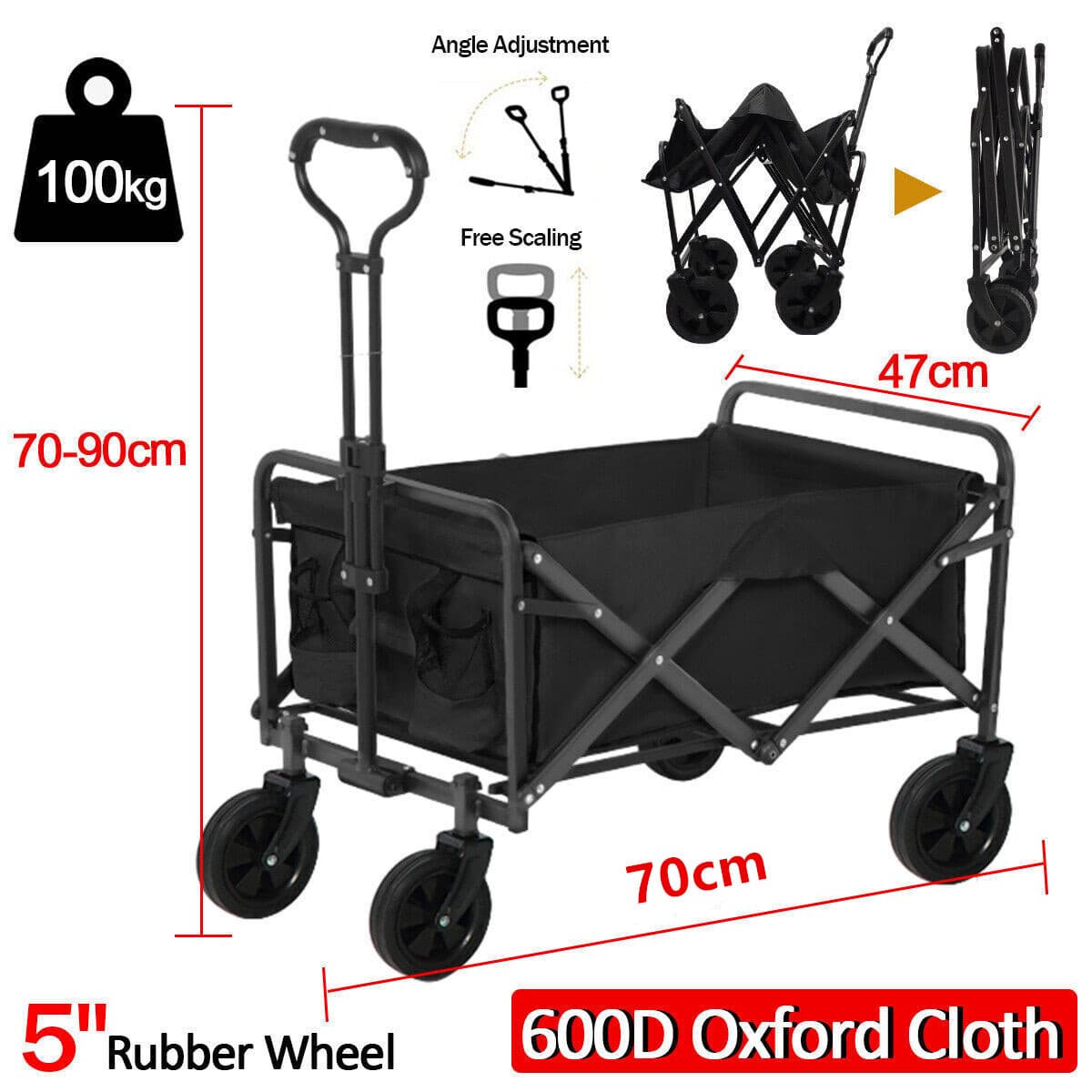 Folding Wagon Trolley with Four Wide Wheels for Outdoors - image 6