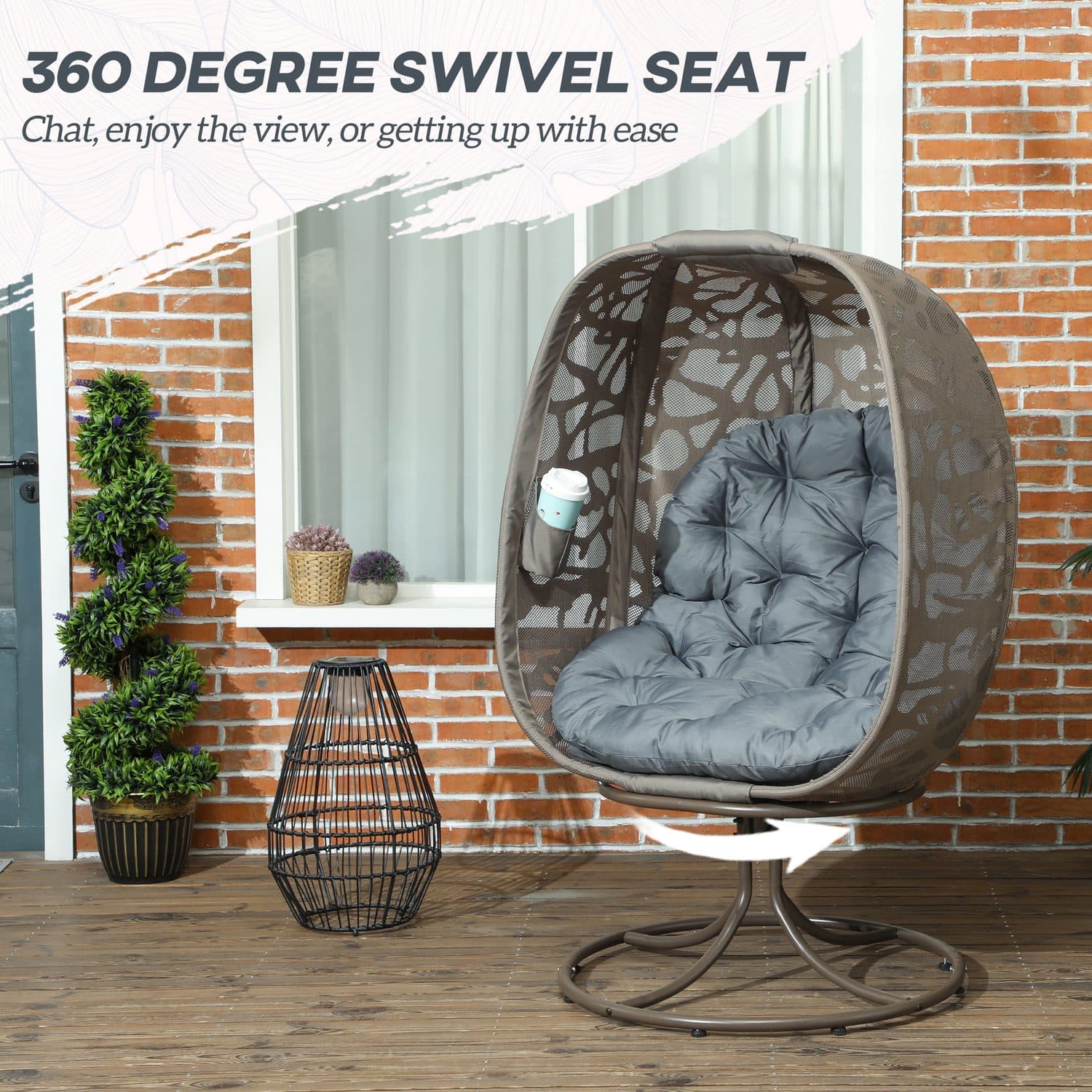 Grey Swivel Egg Chair with Cushions - image 4