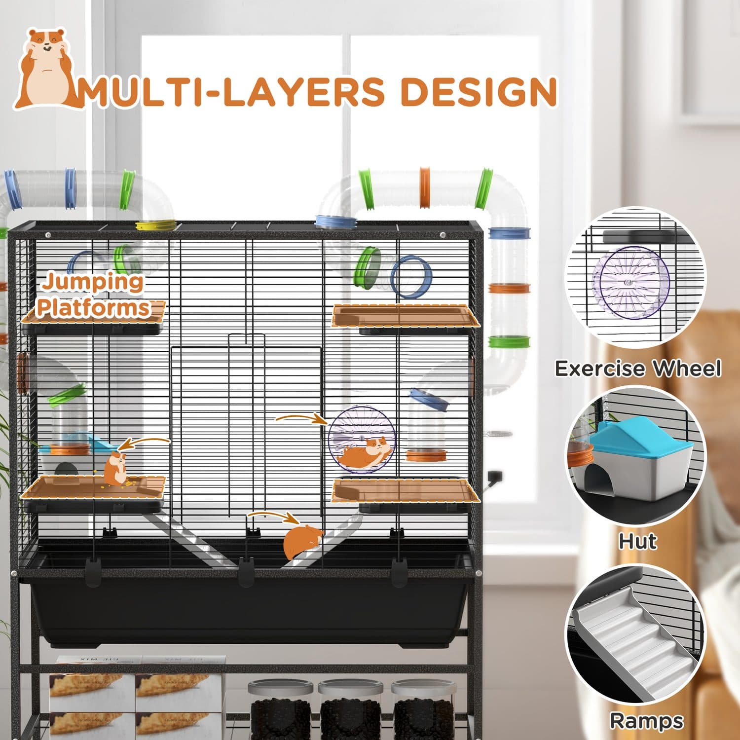 Large Hamster Cage with Tubes, Running Wheel & Platforms - image 5