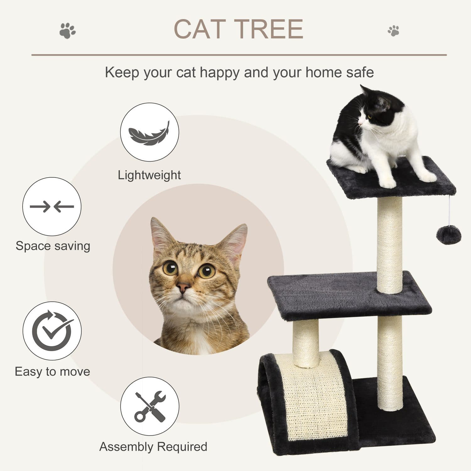 Compact Cat Tree with Scratching Post and Perches - image 3