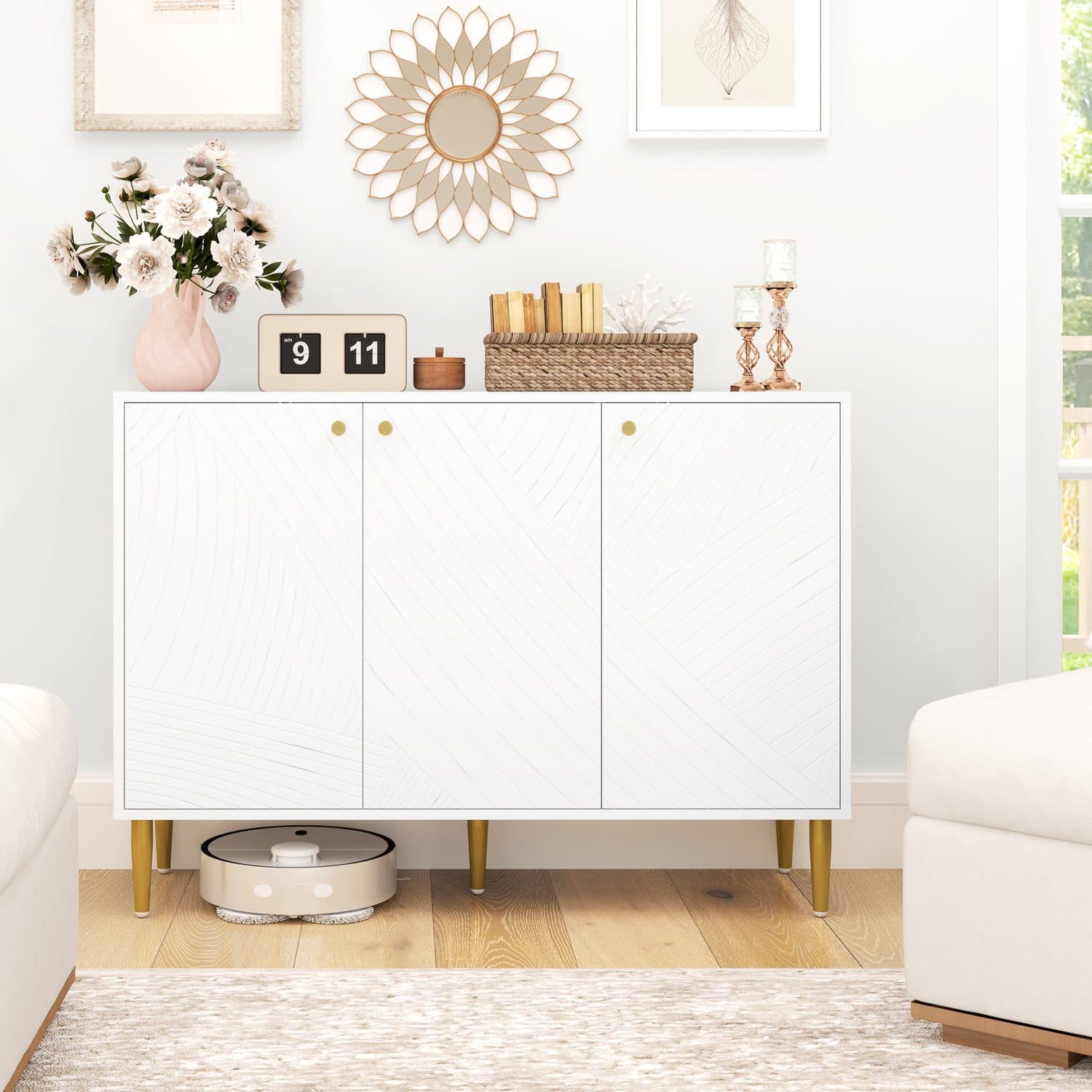 White & Gold Sideboard with Adjustable Storage - image 4