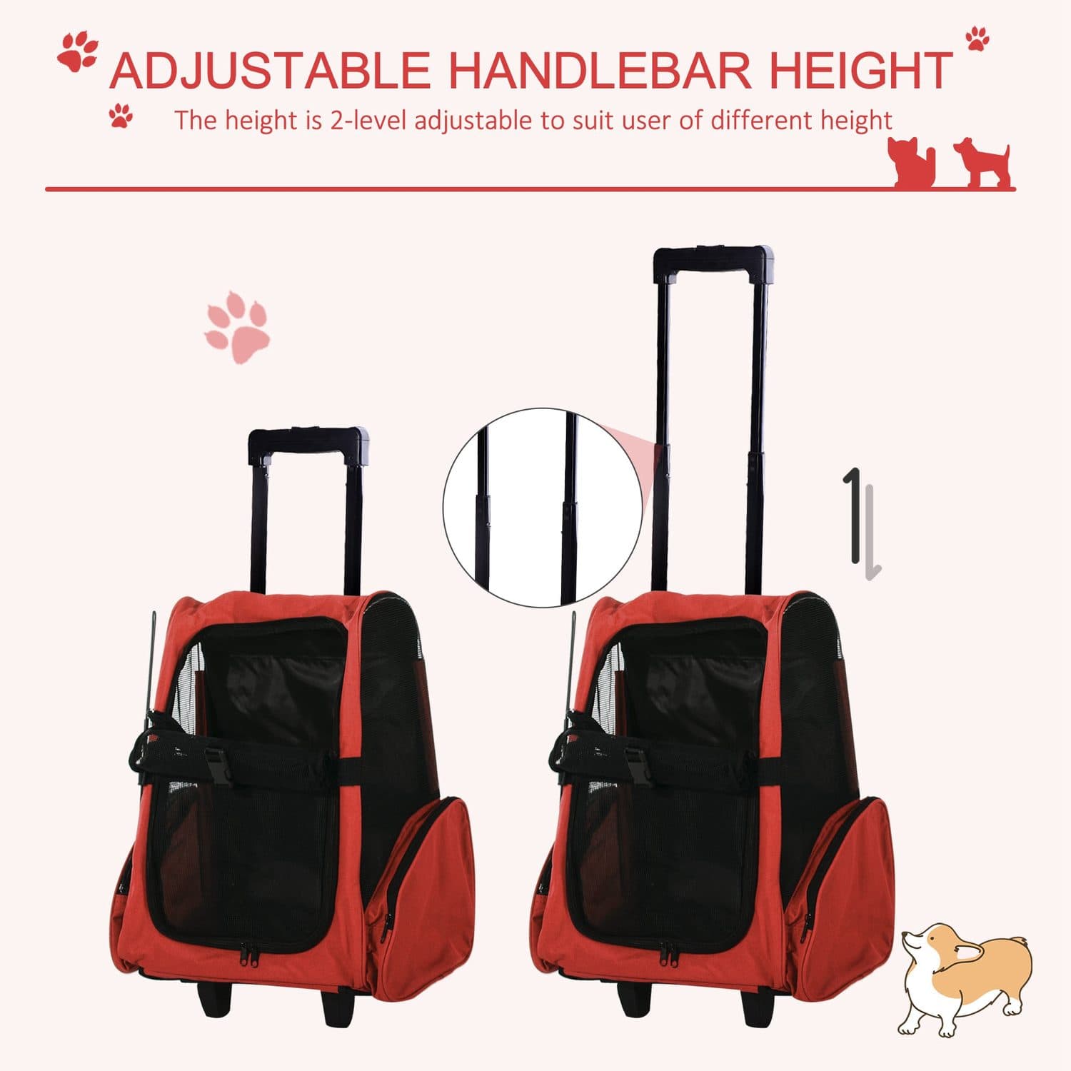 PawHut 2-in-1 Pet Carrier Backpack with Wheels - image 5