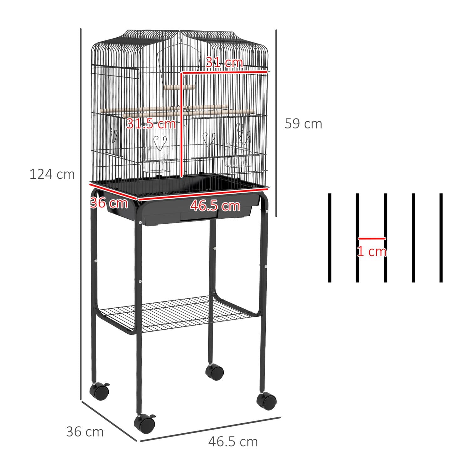 PawHut Bird Cage with Stand and Wheels - image 4