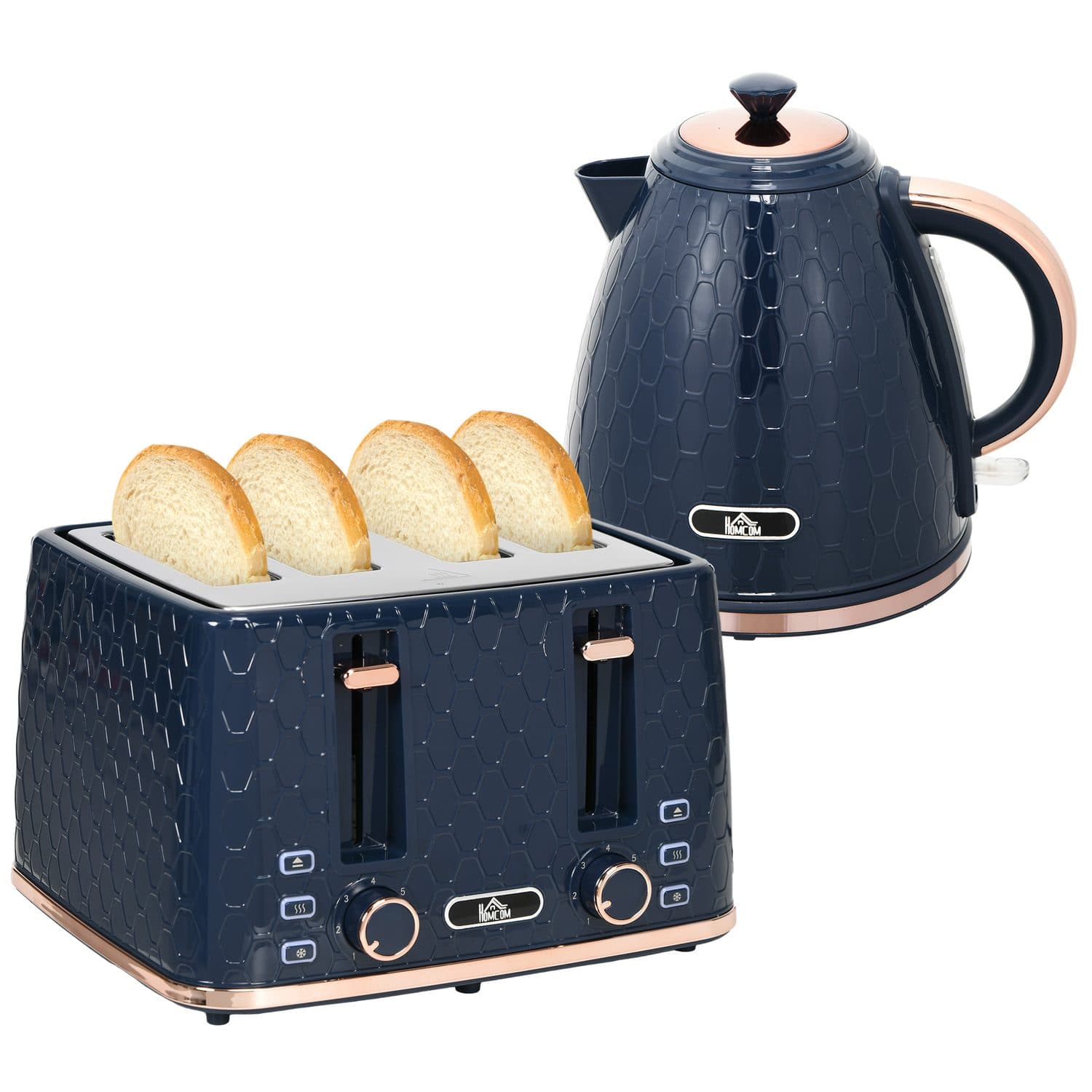 1.7L Fast-Boil Kettle and 4-Slice Toaster Set in Navy Blue - Blue