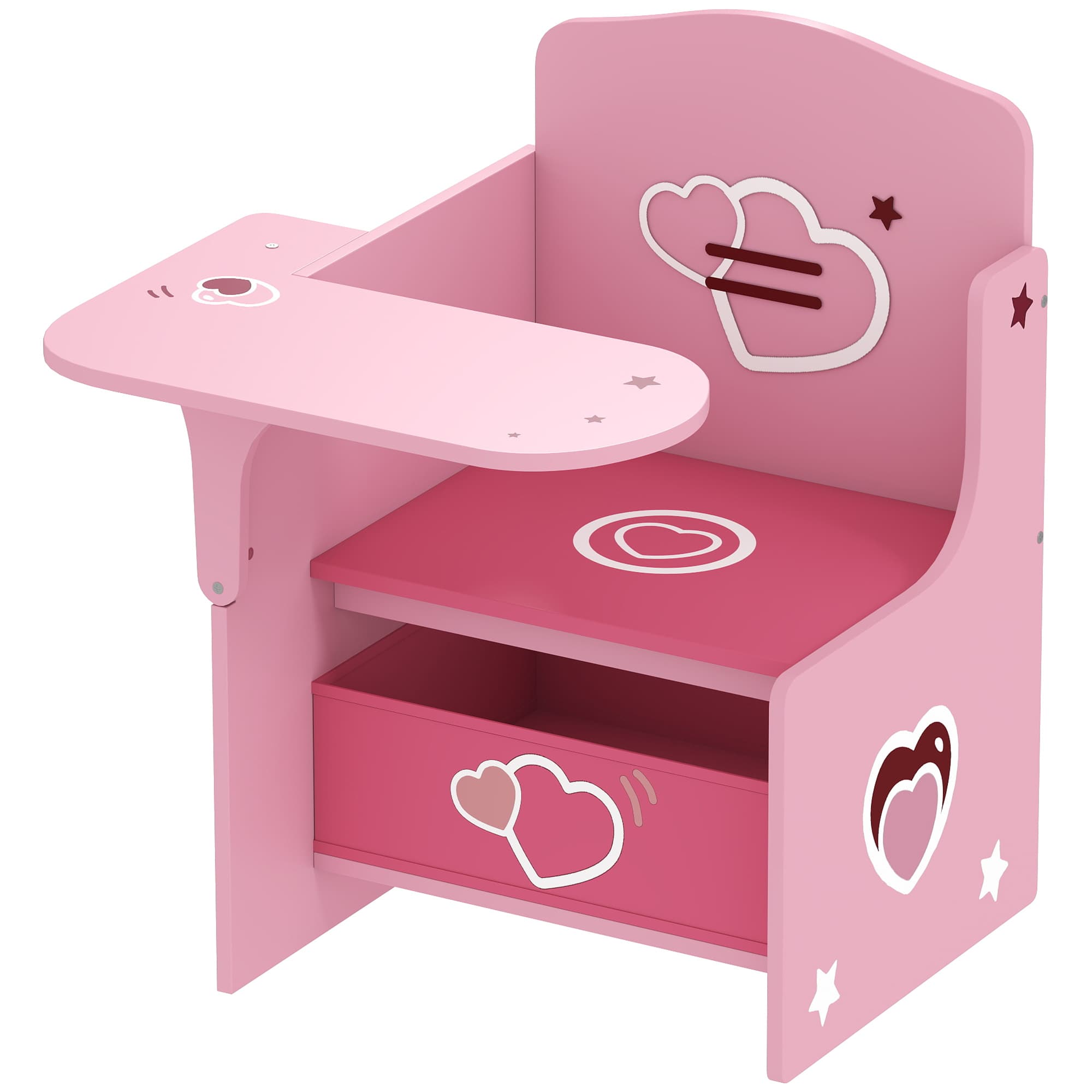 Pink Wooden Kids Desk Chair with Built-In Storage Bin - Pink