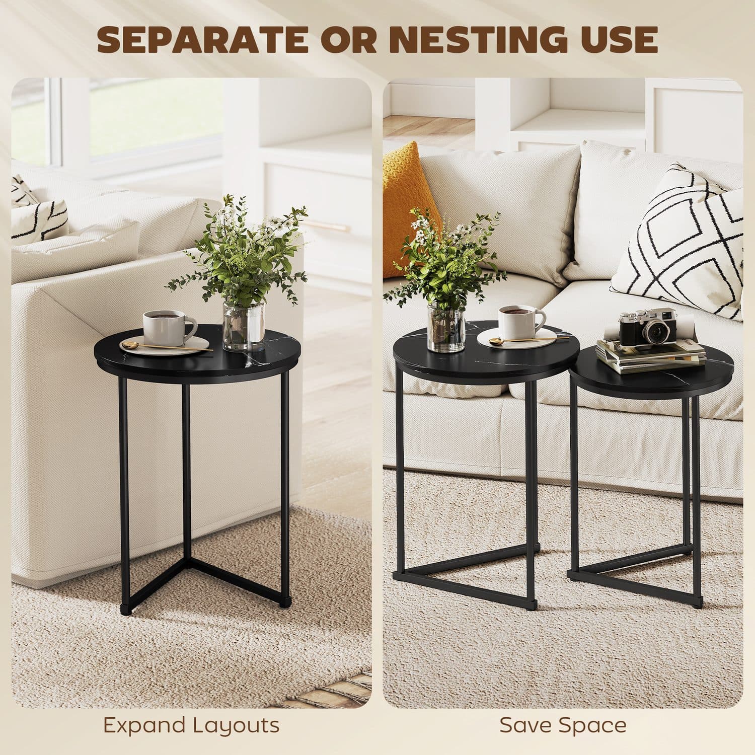Two Black Marble-Effect Nesting Tables for Any Room - image 4