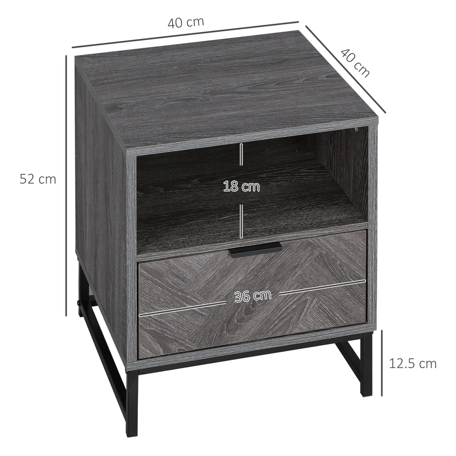 Dark Grey Bedside Tables with Open Shelf and Chevron Drawer - image 1