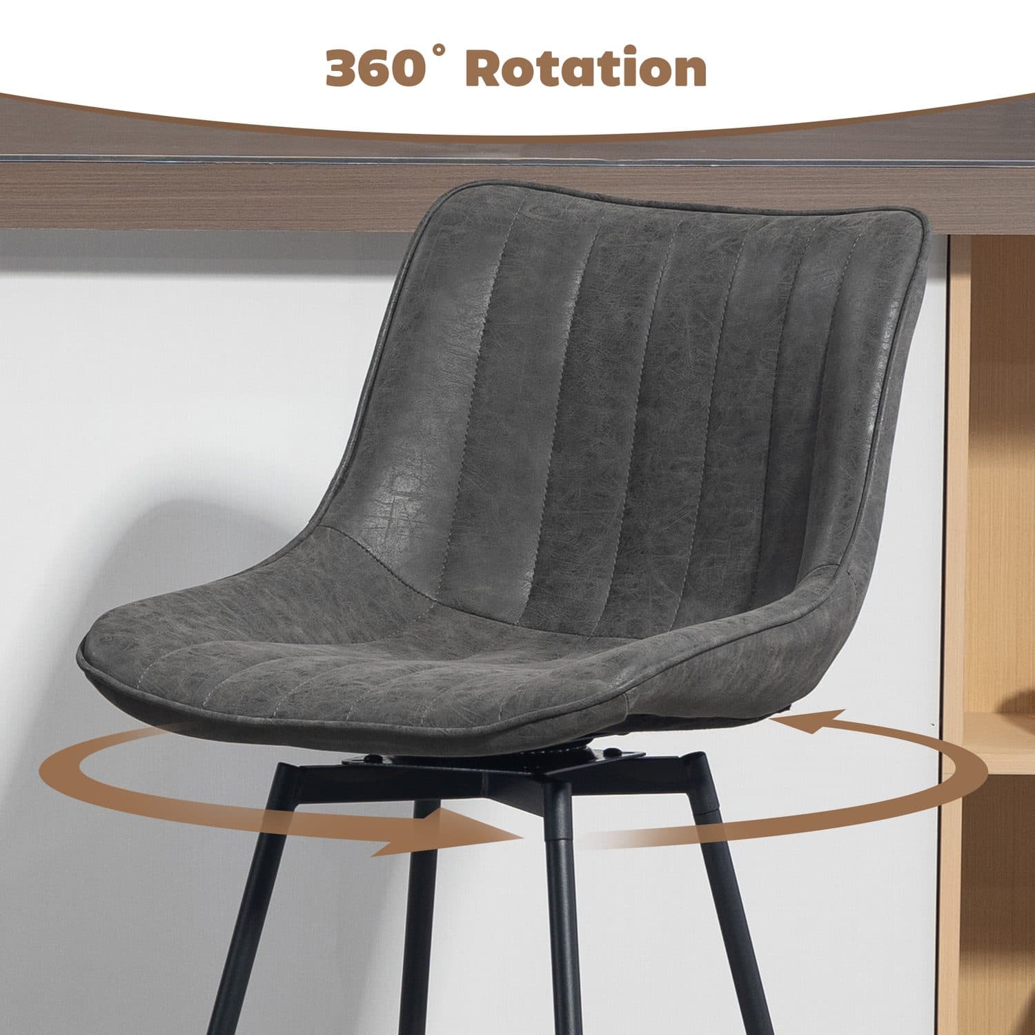 Swivel Bar Stools in Grey PU Leather — Set of Two - image 5