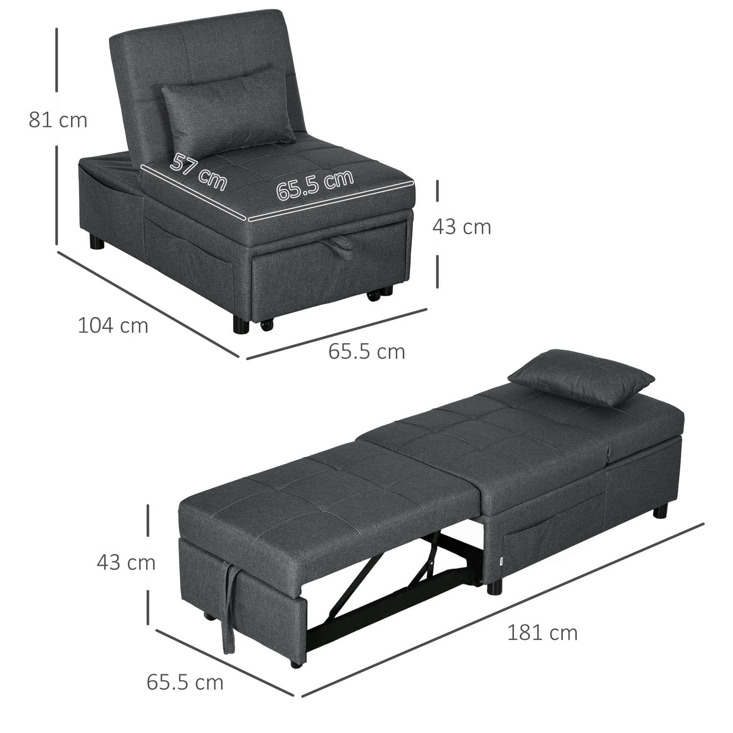 4-in-1 Grey Convertible Chair Bed - image 3