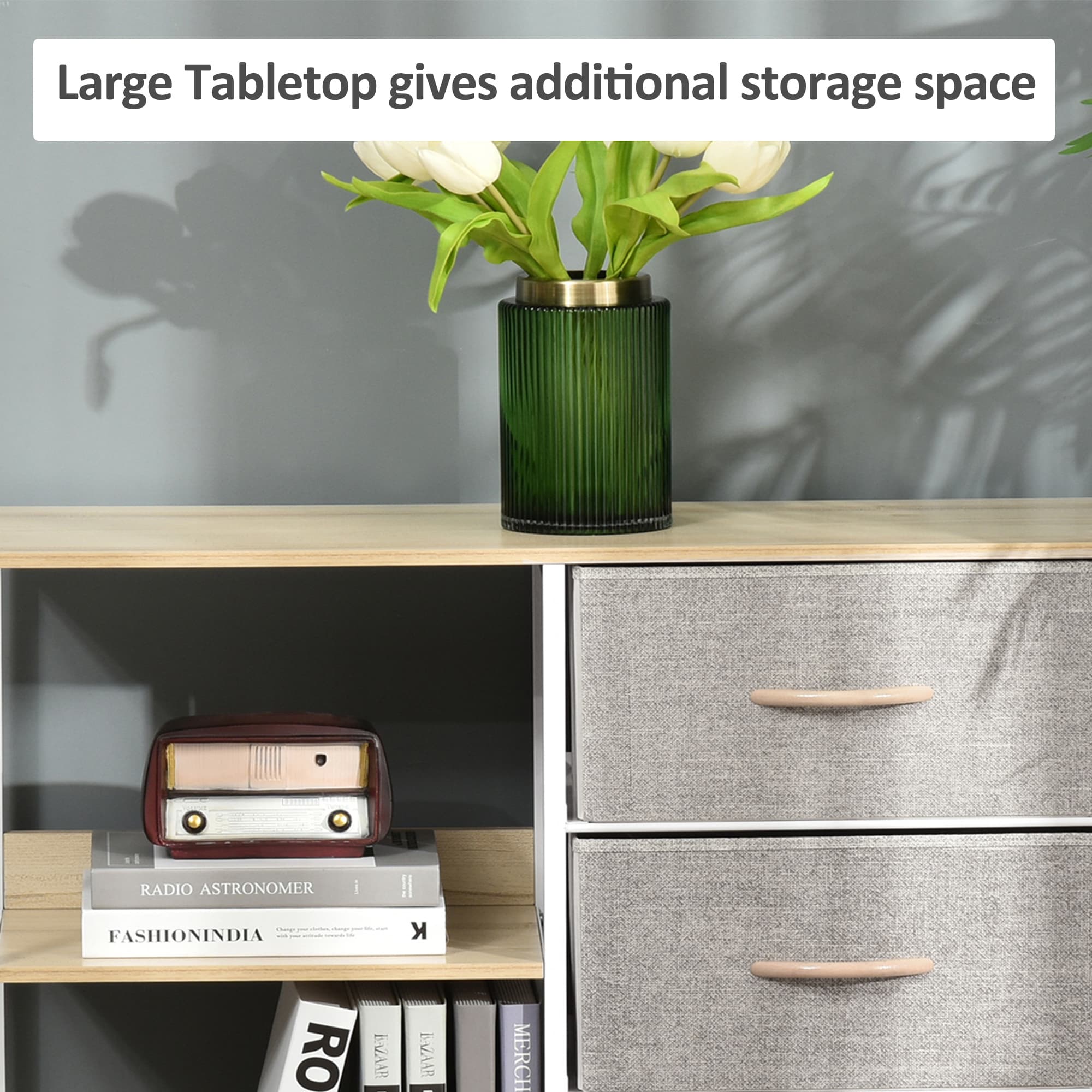 Storage Unit with 3 Fabric Drawers and Open Shelves - image 2