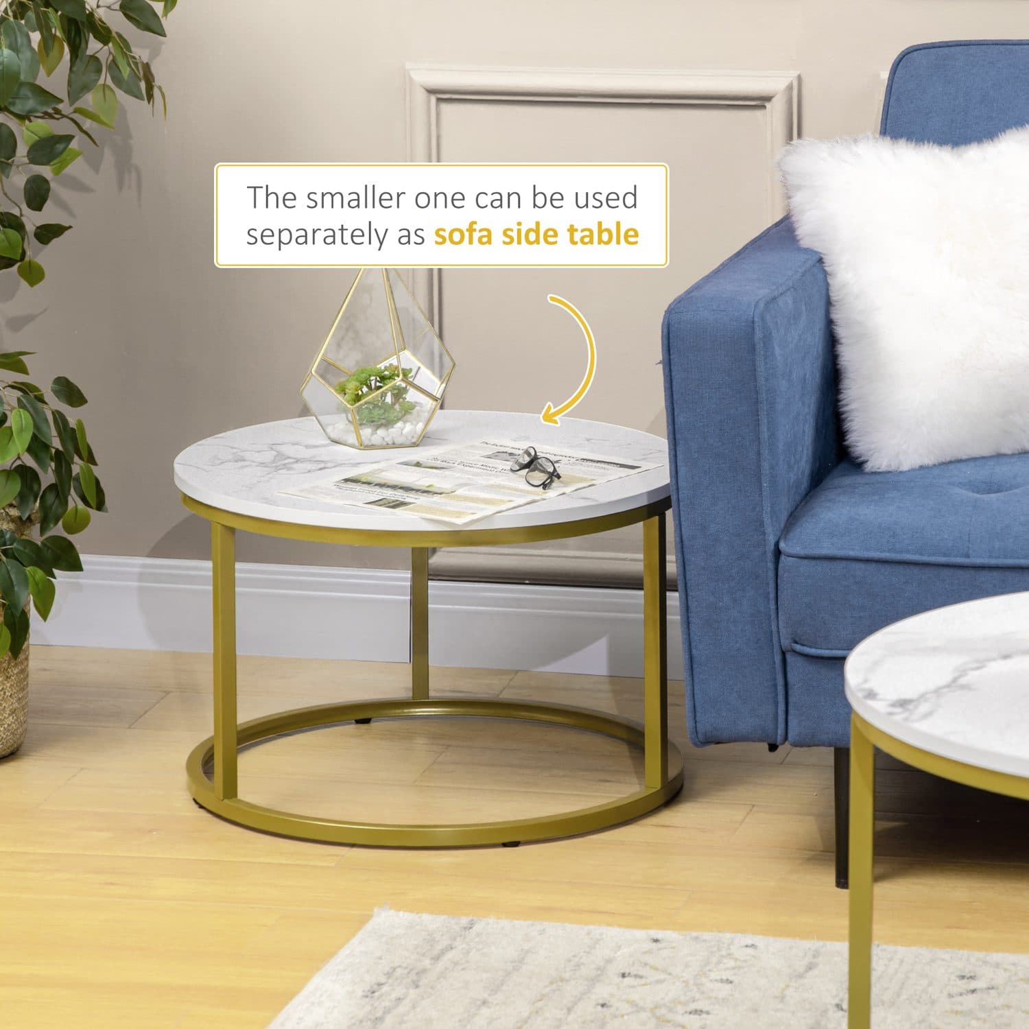White & Gold Round Nesting Coffee Table Set - image 2