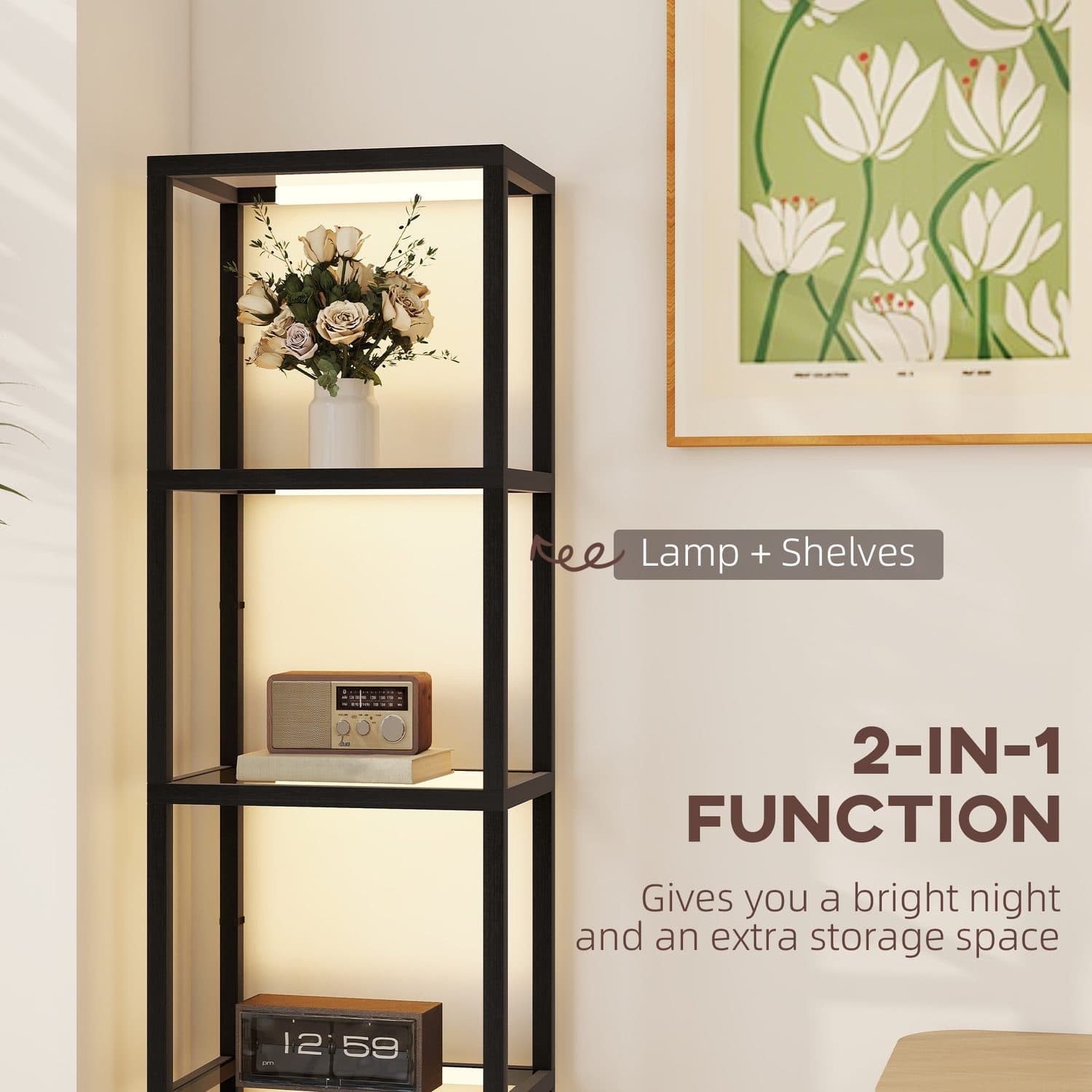 Black 4-Shelf LED Floor Lamp - image 4