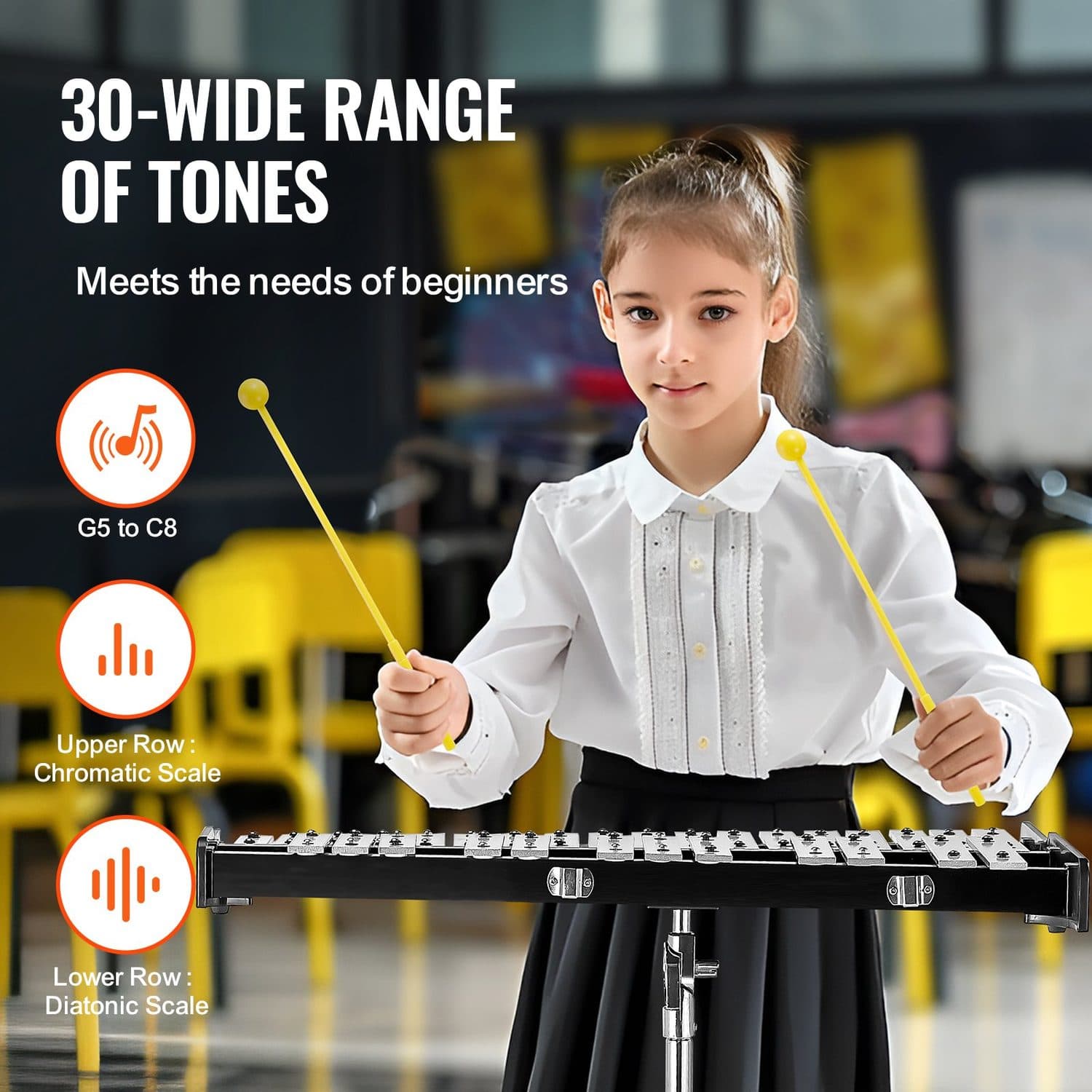 Complete 30-Tone Glockenspiel Kit with Adjustable Stand & Practice Pad - image 1