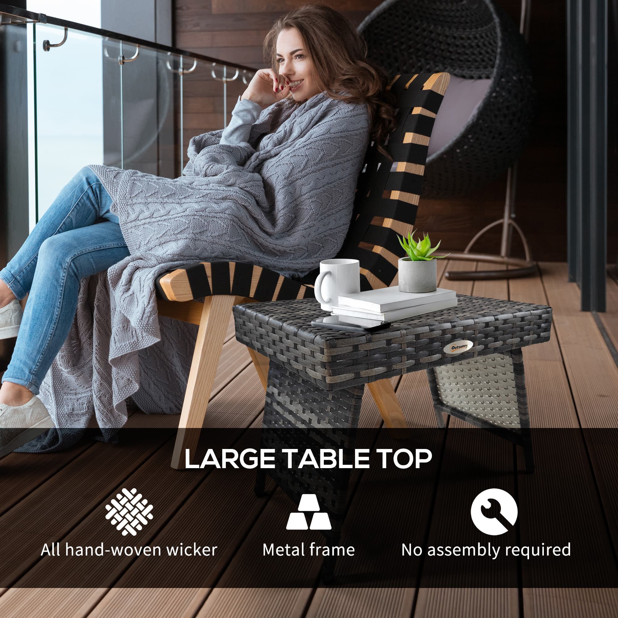 Foldable Rattan Garden Side Table in Mixed Grey for Patio and Balcony - image 3
