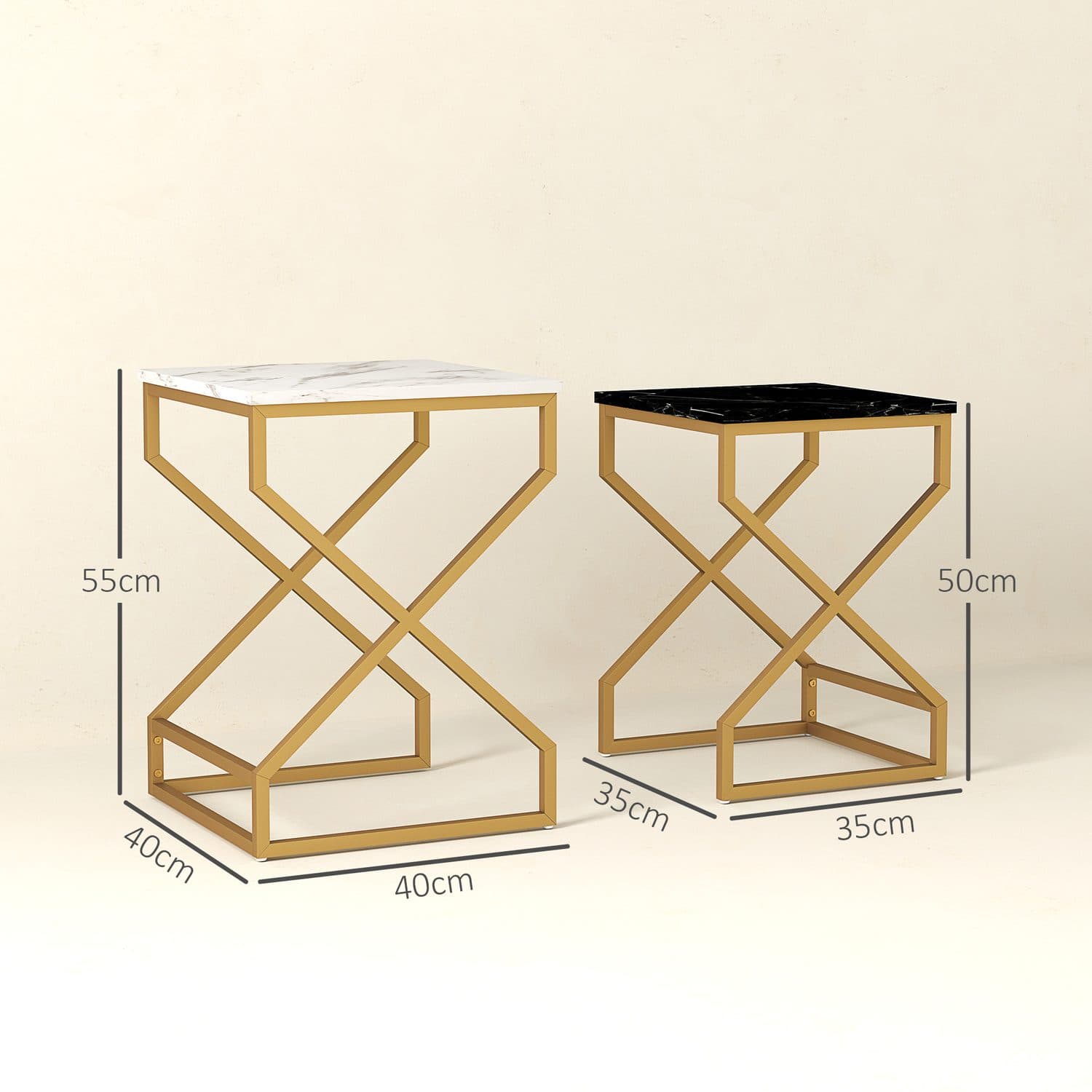 Marble-Effect Nesting Tables with Gold Frames - image 5