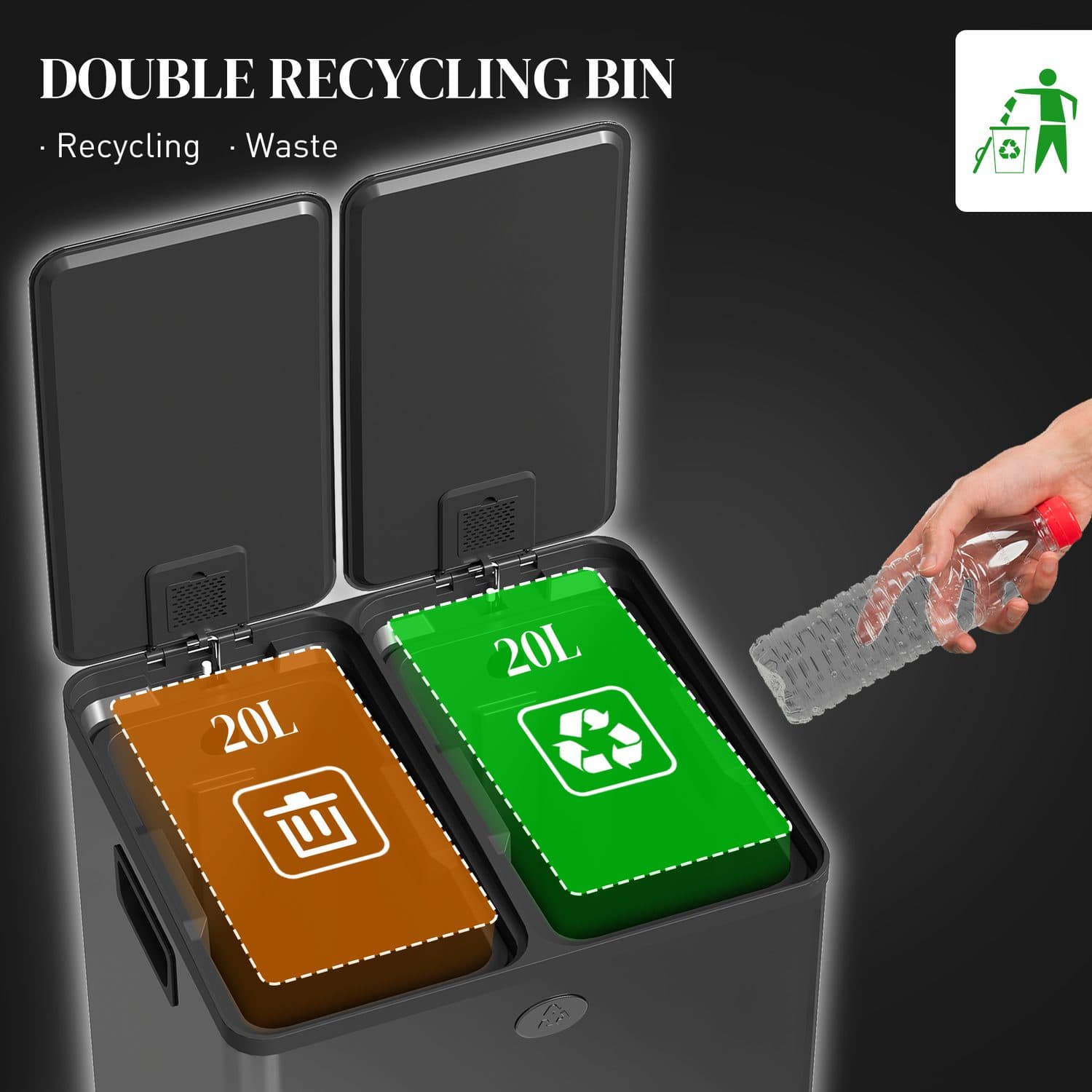 40L Dual Pedal Bin for Sorted Kitchen Waste - image 2