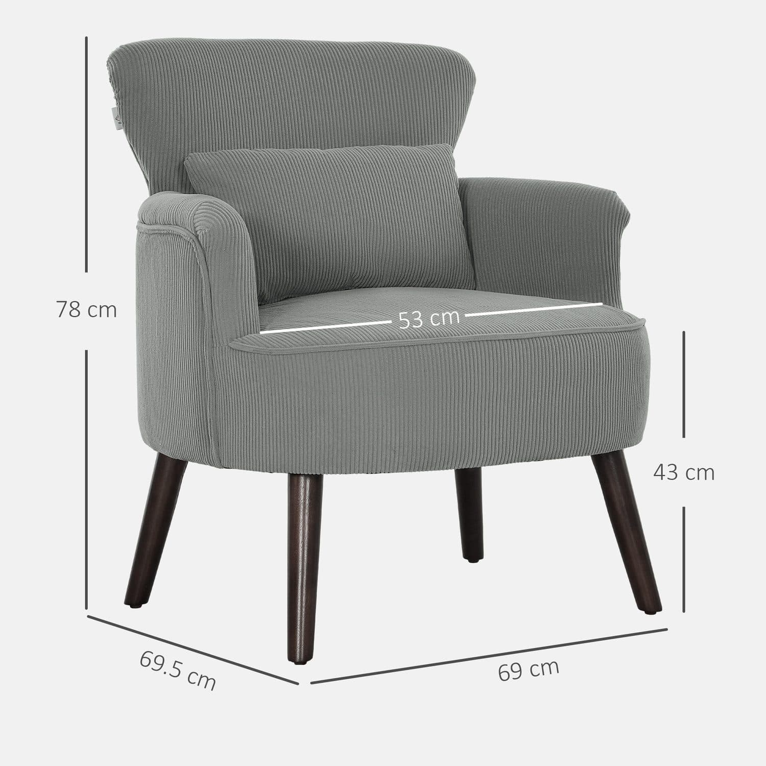 Light Grey Corduroy Accent Chair on Tapered Wooden Legs - image 5