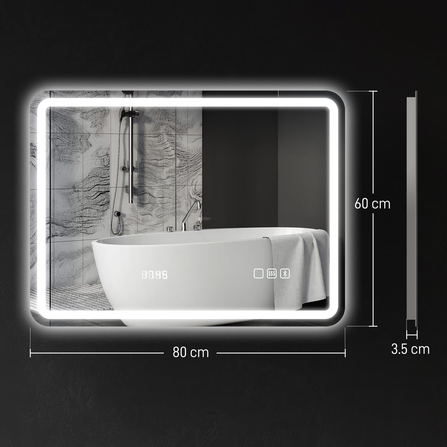80x60cm Bluetooth LED Bathroom Mirror - image 1