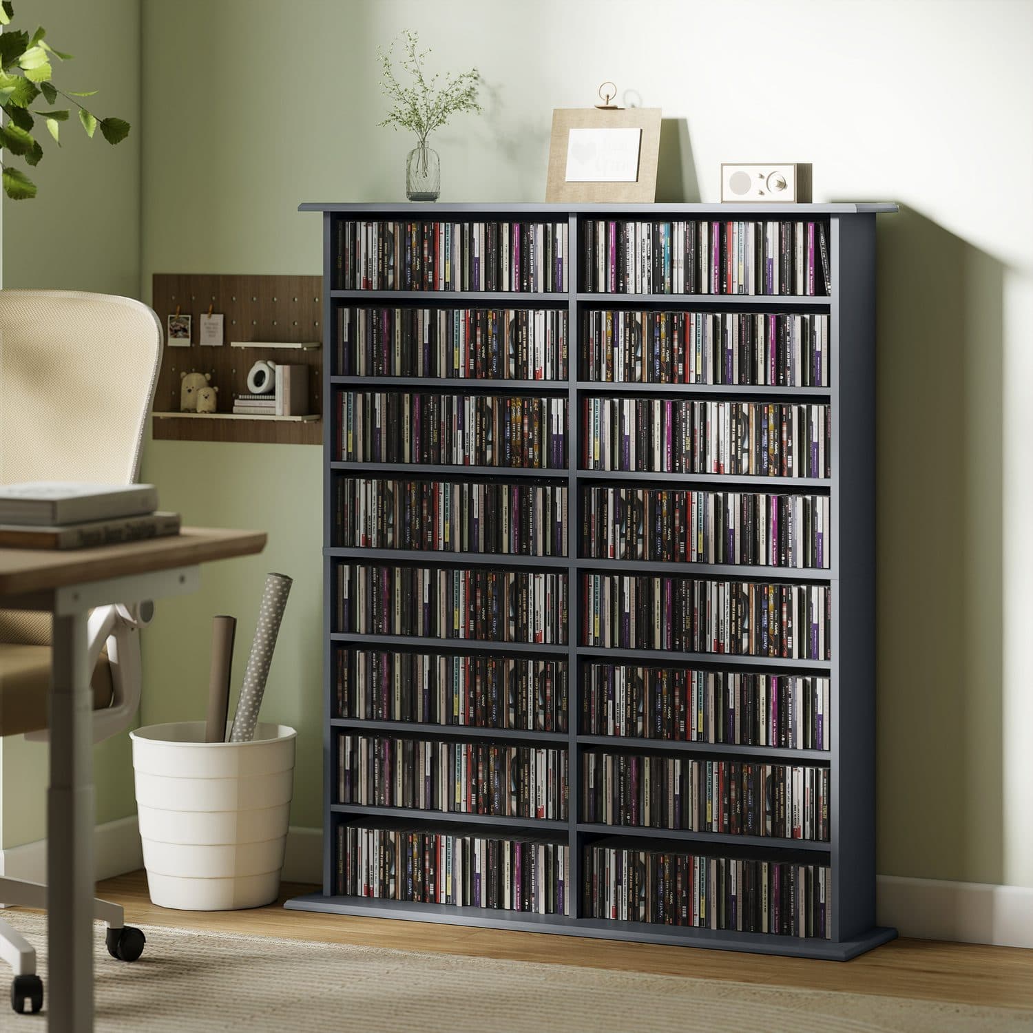 Tall Media Shelf with 16 Compartments for CDs, DVDs and Blu-rays - image 1
