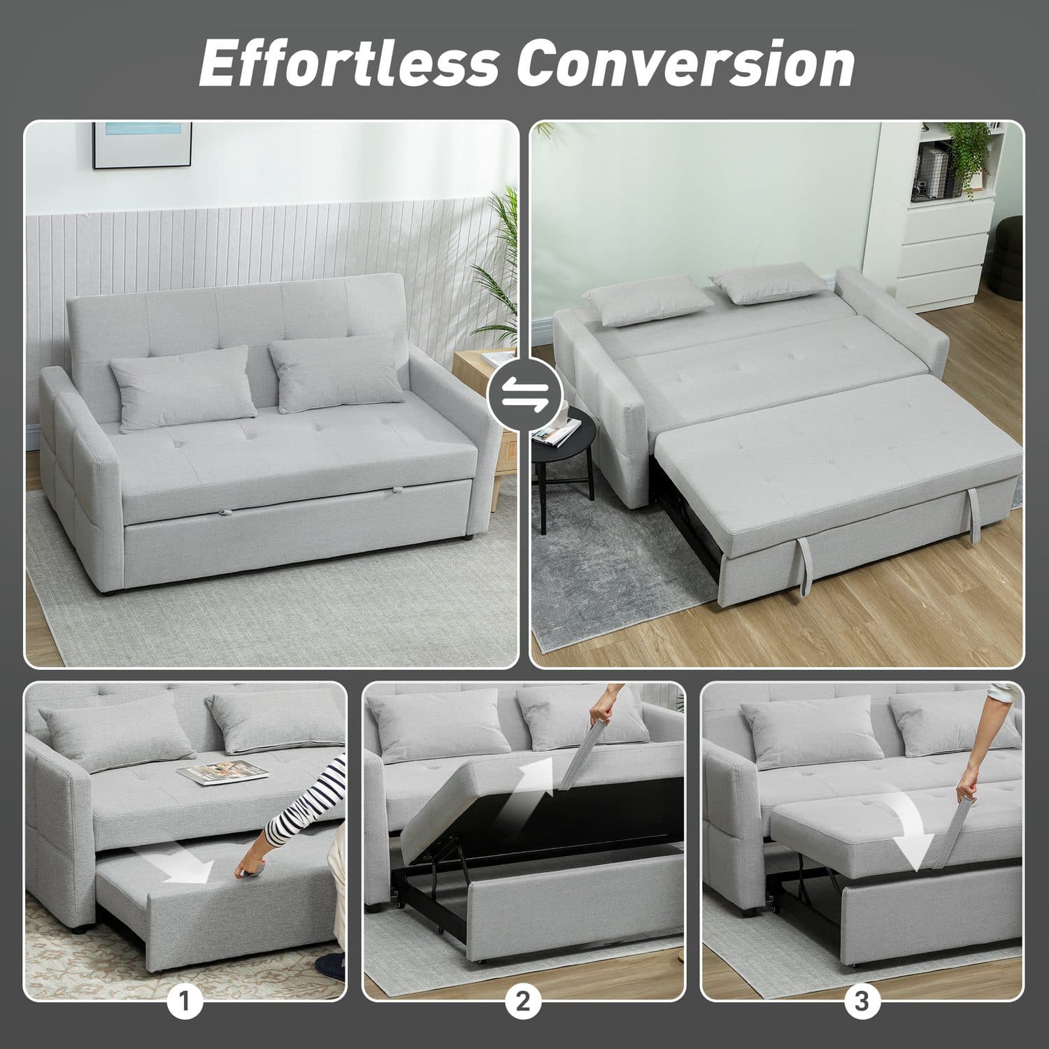 3-Way Light Grey Sofa Bed - image 3