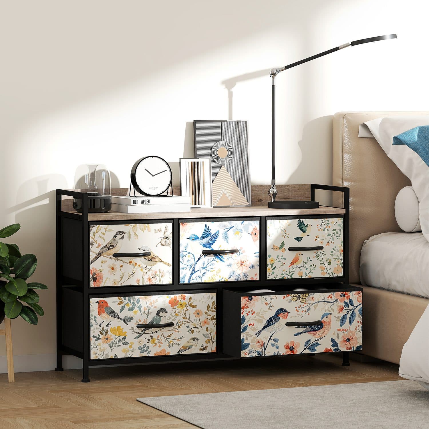 White 5-Drawer Chest with Patterned Detail - image 4