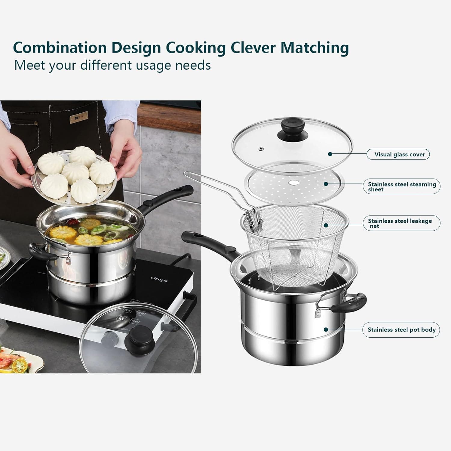Stainless Steel Chip Pan for Frying and Steaming - image 6