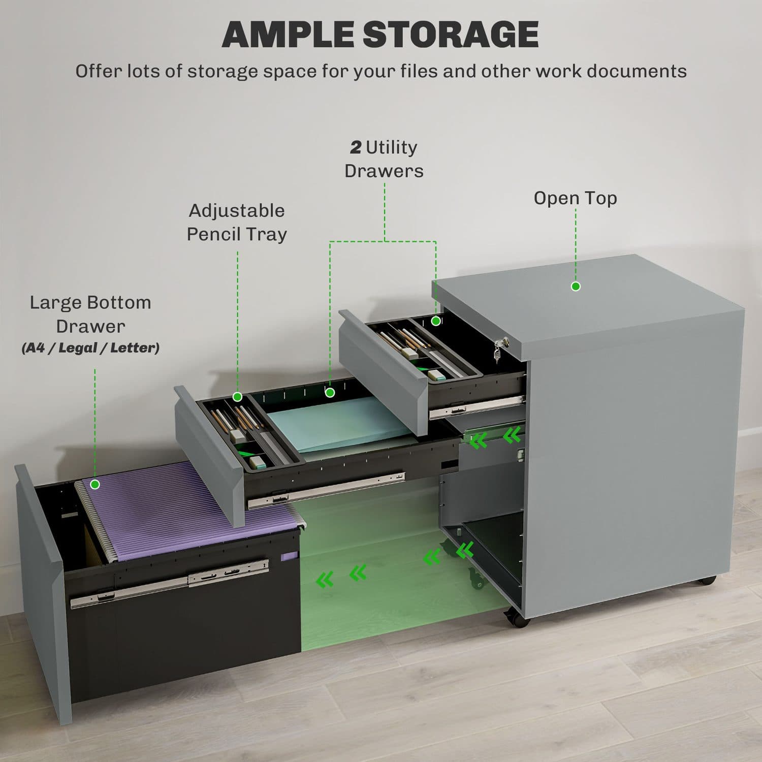 Grey mobile filing cabinet for organised home offices - image 1