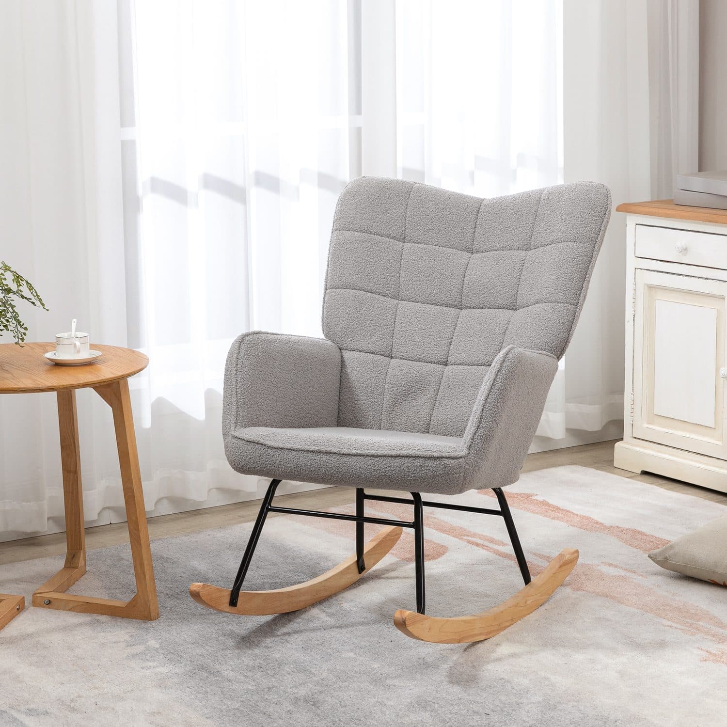 Sink Into Comfort with This Light Grey Wingback Rocking Chair - image 2