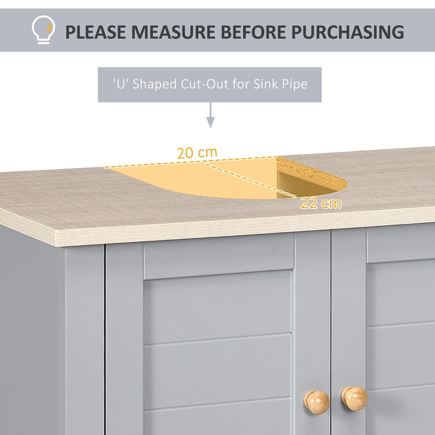 Grey Under-Sink Bathroom Cabinet with Adjustable Shelf - image 3
