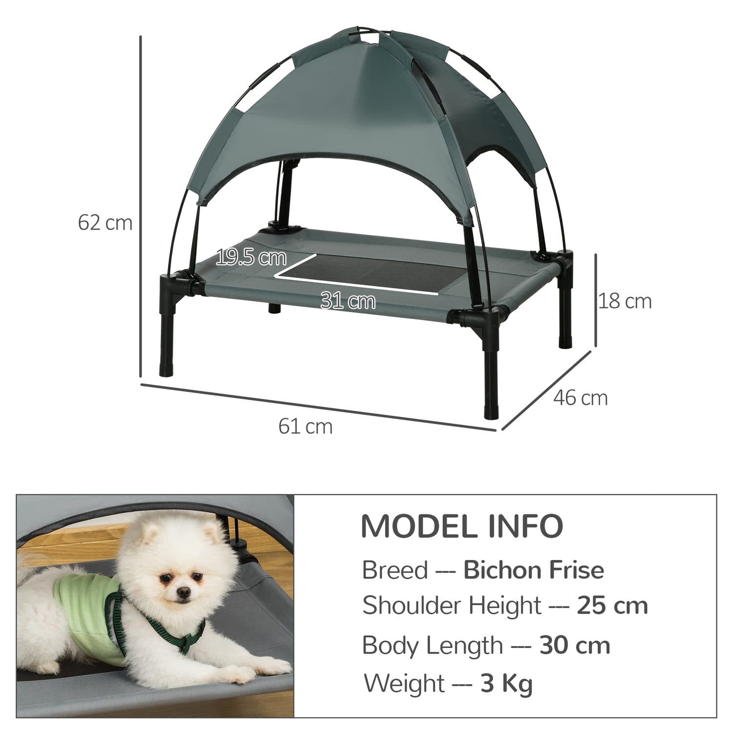 Raised Dog Bed with Breathable Canopy - Small - image 2