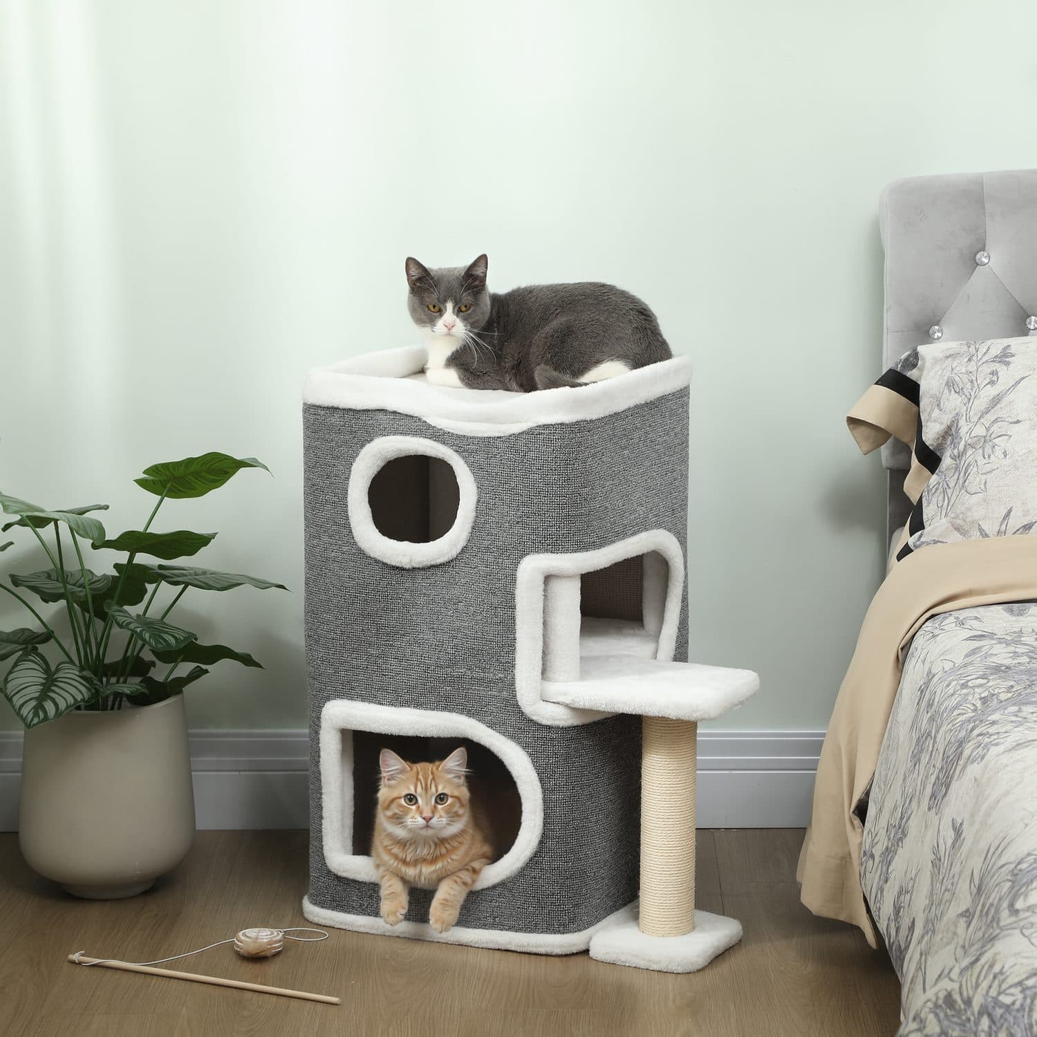 PawHut 3-Tier Cat Tree with Jumping Platform and Two Houses - image 3