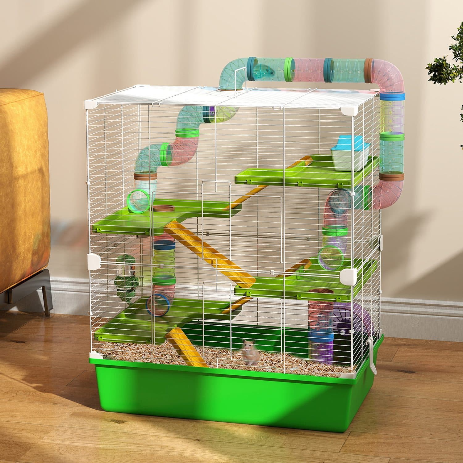 Spacious Hamster Cage with Colourful Tubes, Ramps and Wheel - image 5