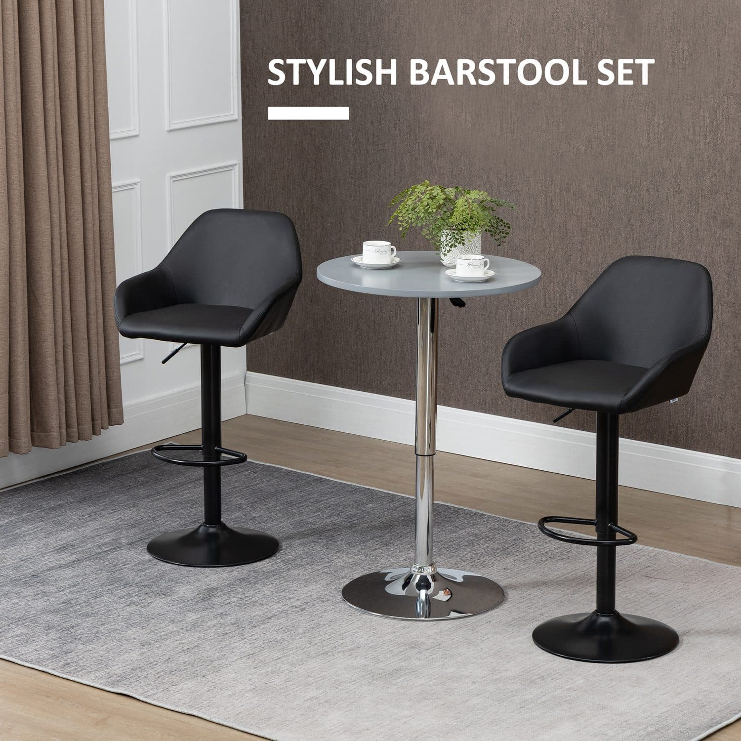 Height-Adjustable Grey Bar Stools with Arms and Footrest — Set of 2 - image 1