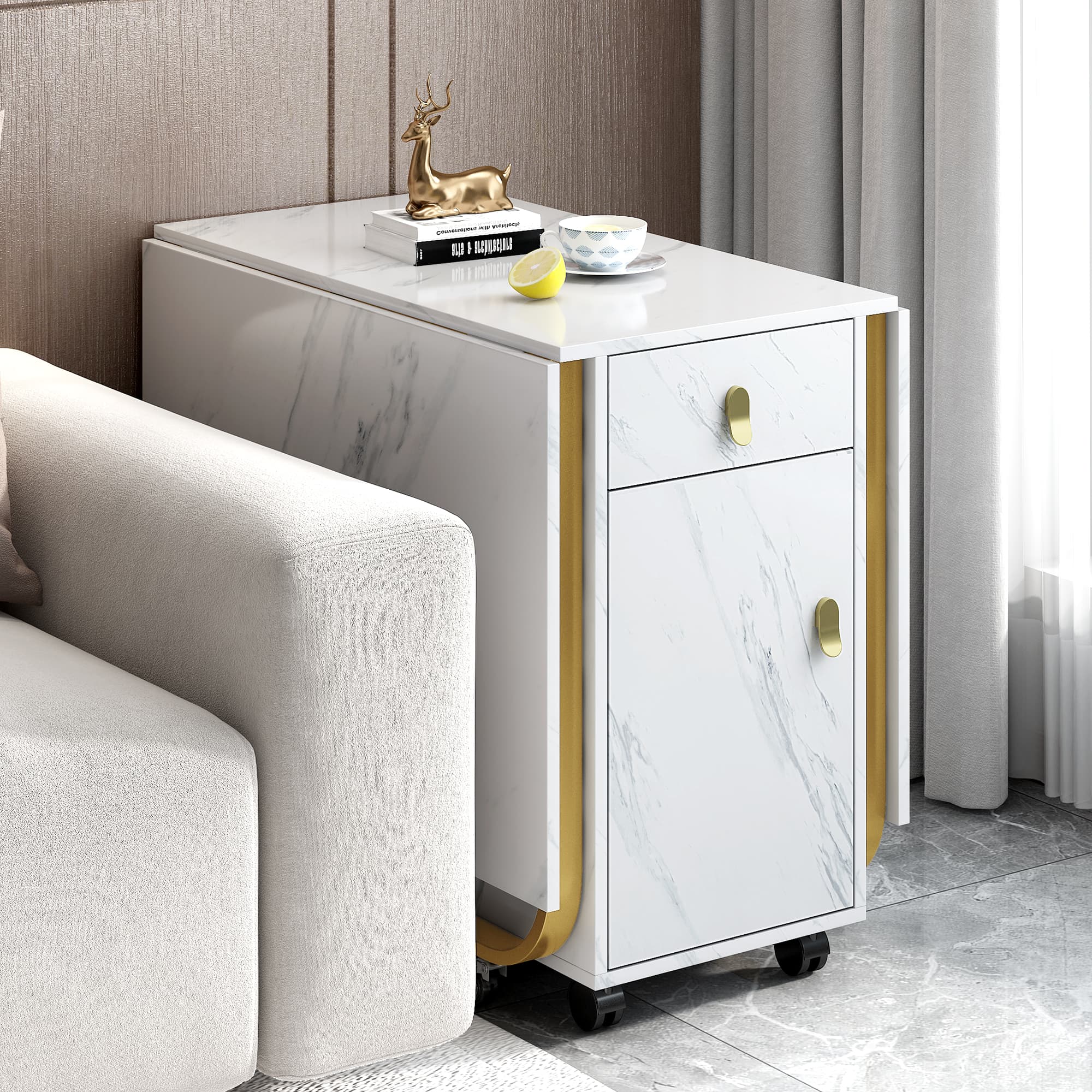 Space-Saving Folding Dining Table with Elegant Gold Details - image 1