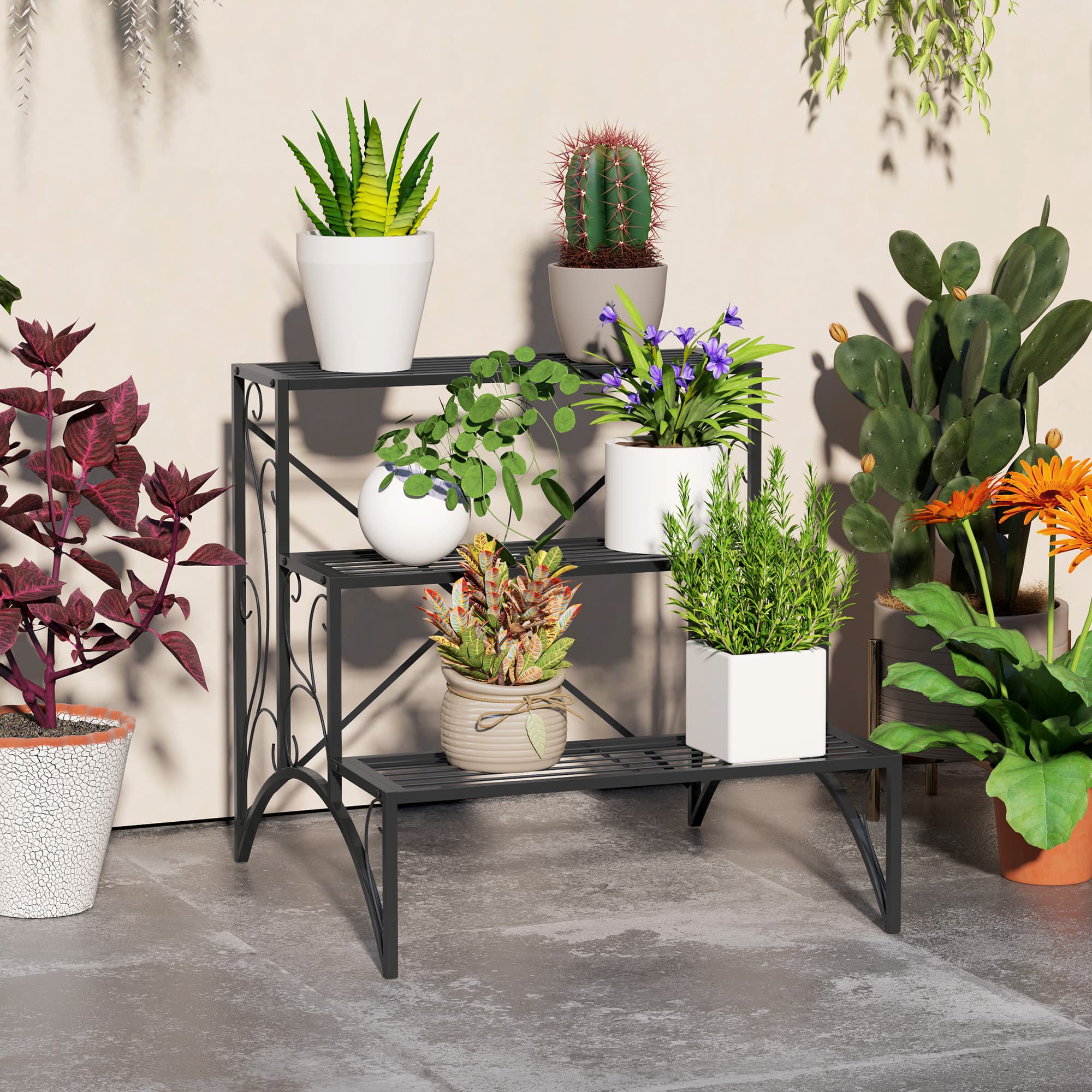 Three-Tier Black Metal Plant Stand for Pots - image 3