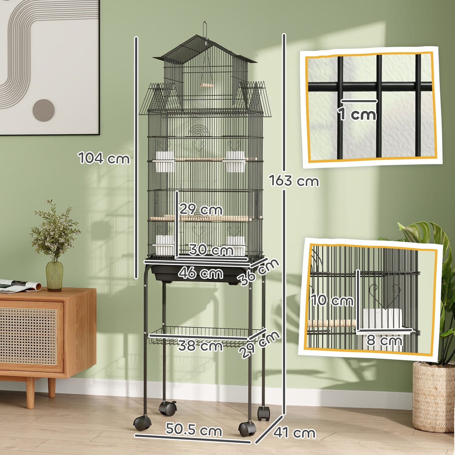 PawHut Metal Bird Cage with Swing and Rolling Stand - image 3