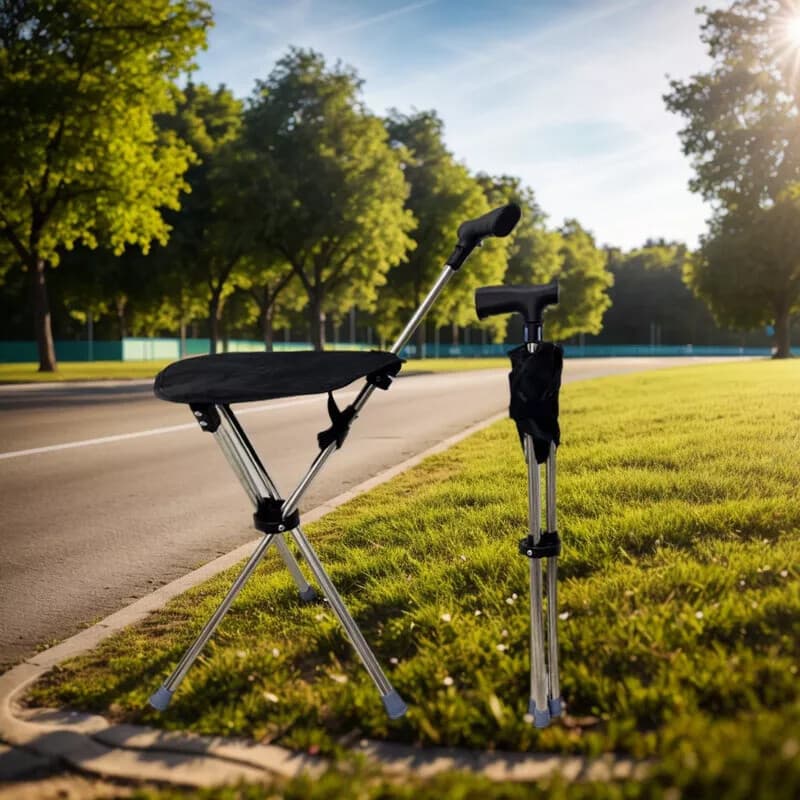 Walking Stick Seat That Opens Into a Tripod Stool - image 3