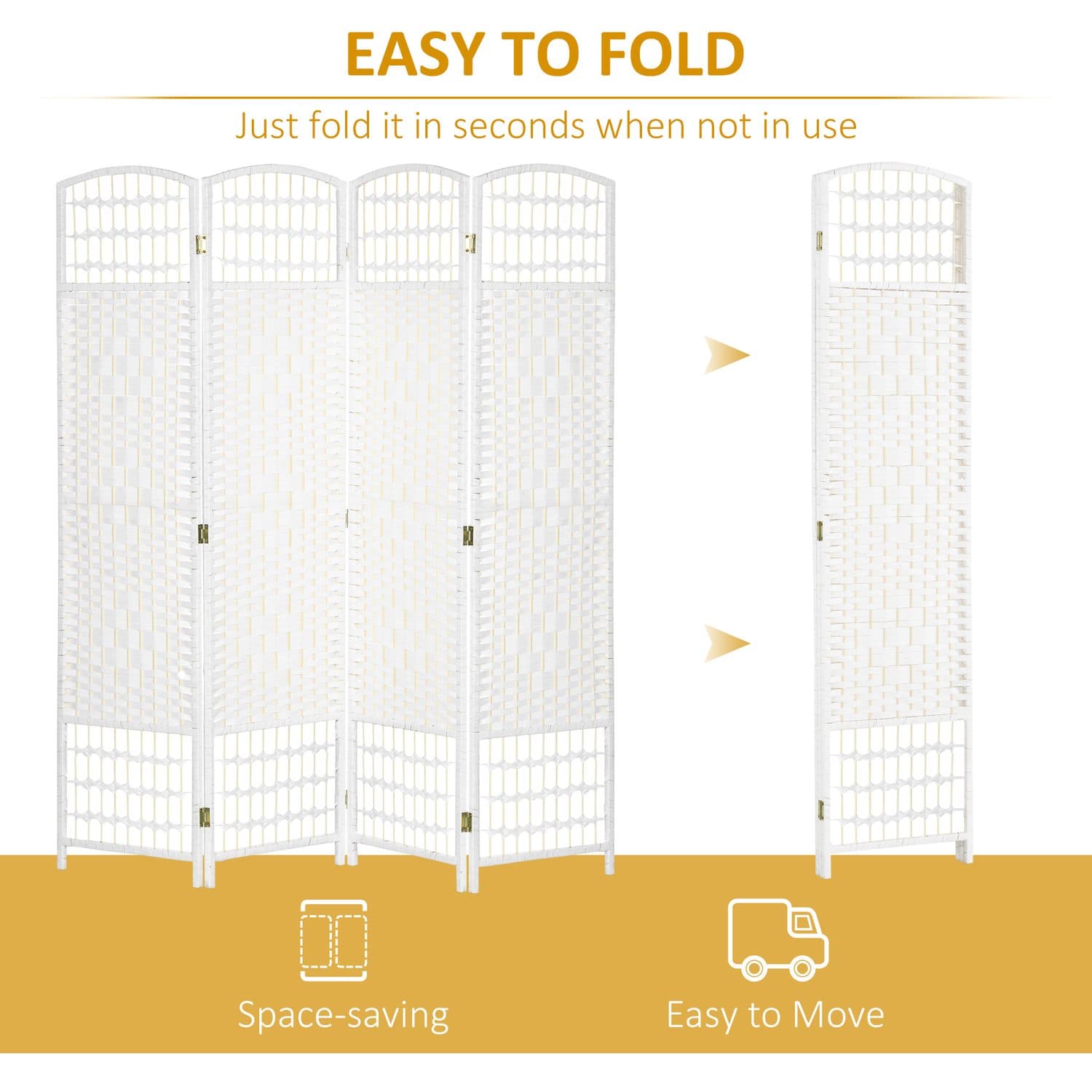 White Woven 4-Panel Folding Room Divider, 160 x 170cm - image 5