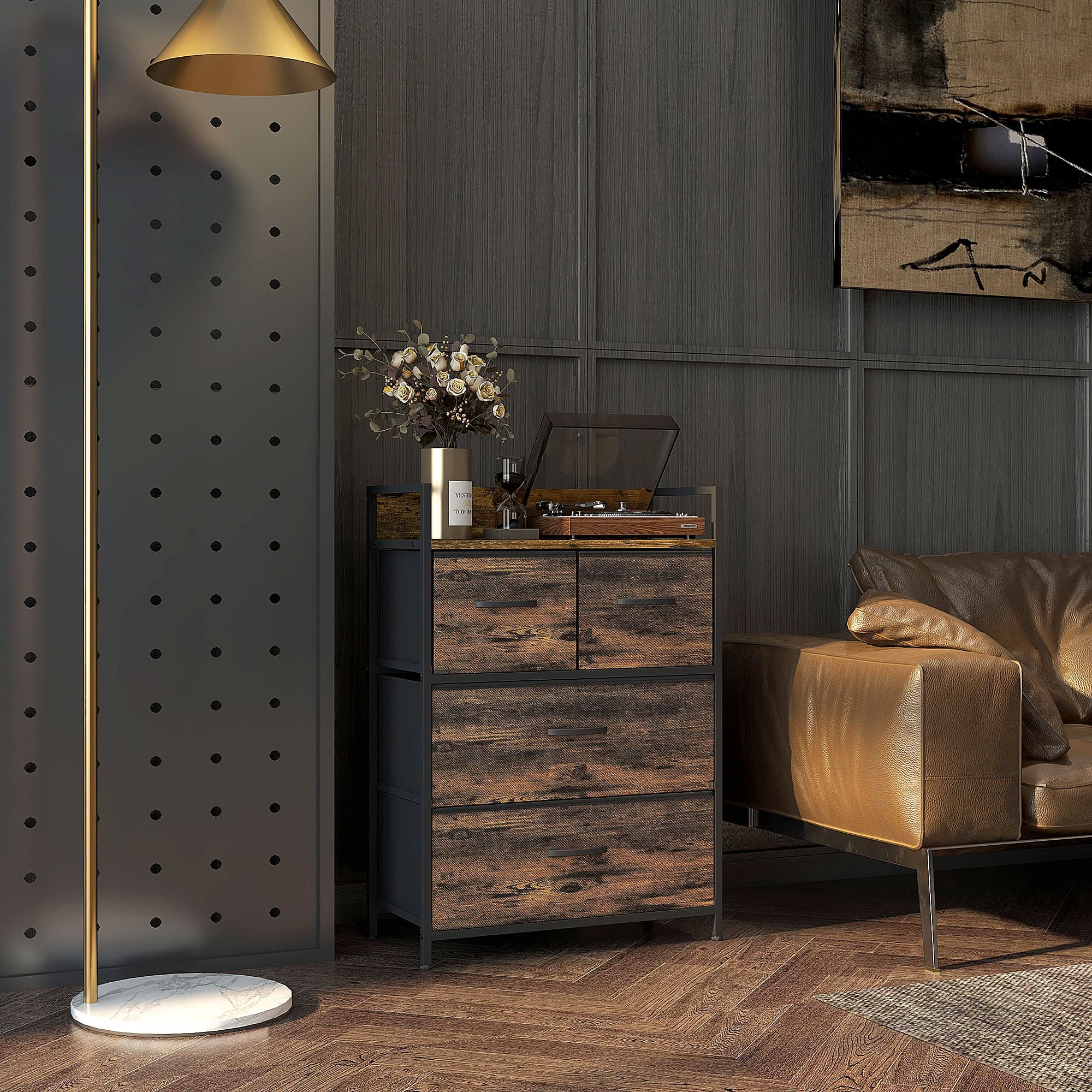 Four-Drawer Fabric Storage Chest in Rustic Industrial Style - image 3