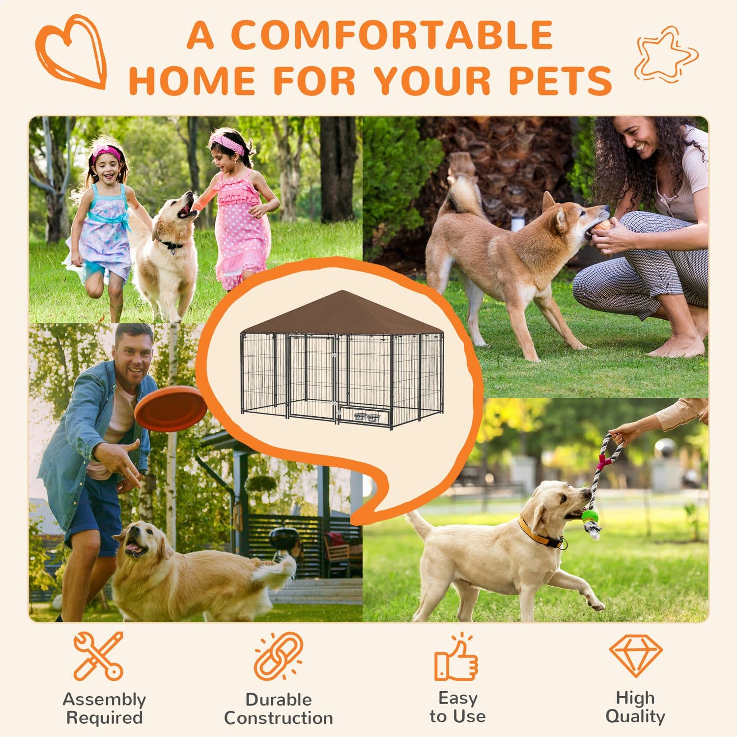 PawHut Outdoor Dog Kennel & Play Pen with Canopy - image 2