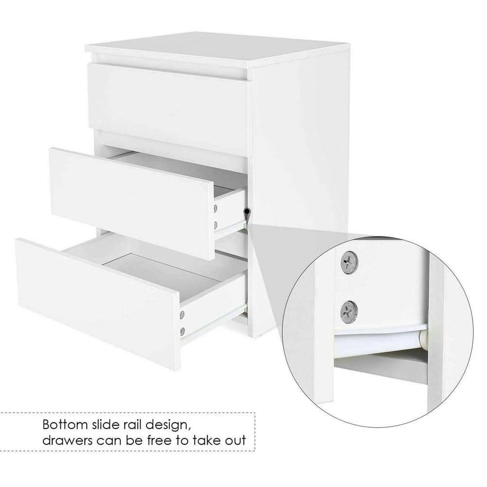 White Bedside Table with 3 Storage Drawers - image 1