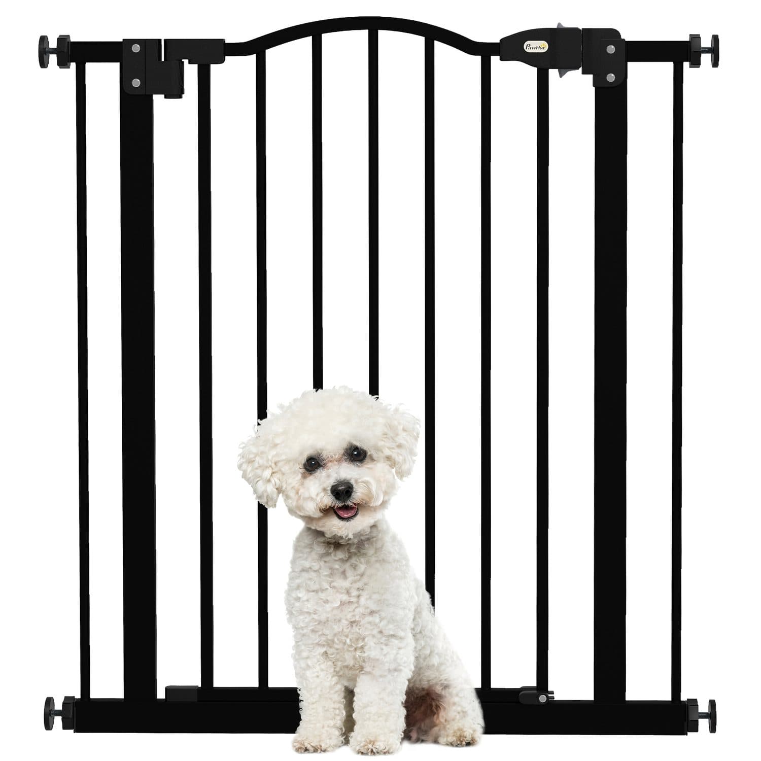 Adjustable Black Metal Pet Safety Gate with Walk-Through Door