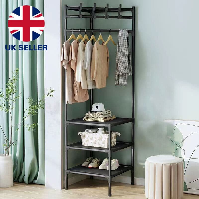 Corner Hall Tree with 3 Storage Shelves — 180cm Metal Coat Rack - image 3