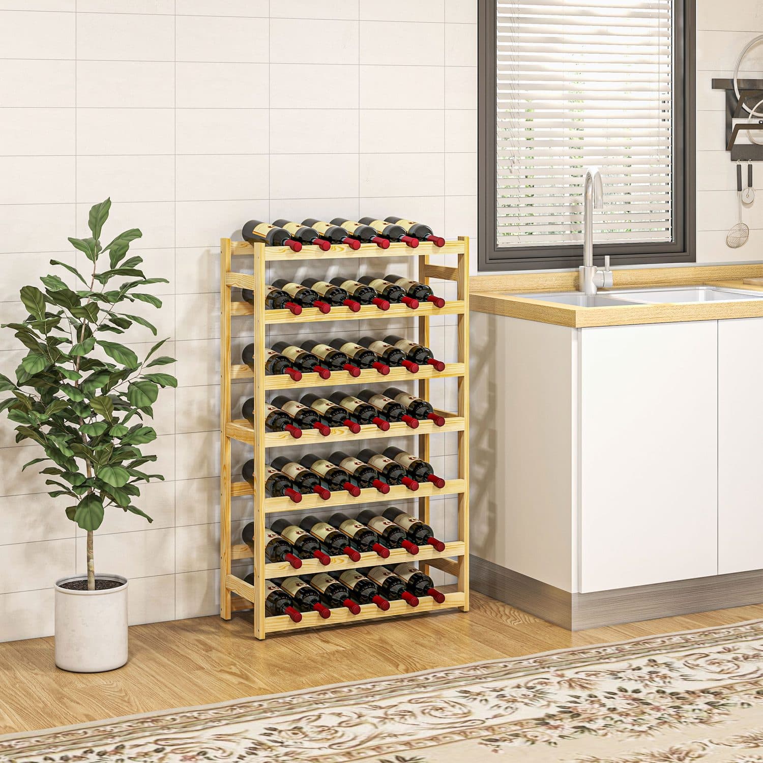 Slim 42-Bottle Pine Wine Rack - image 1