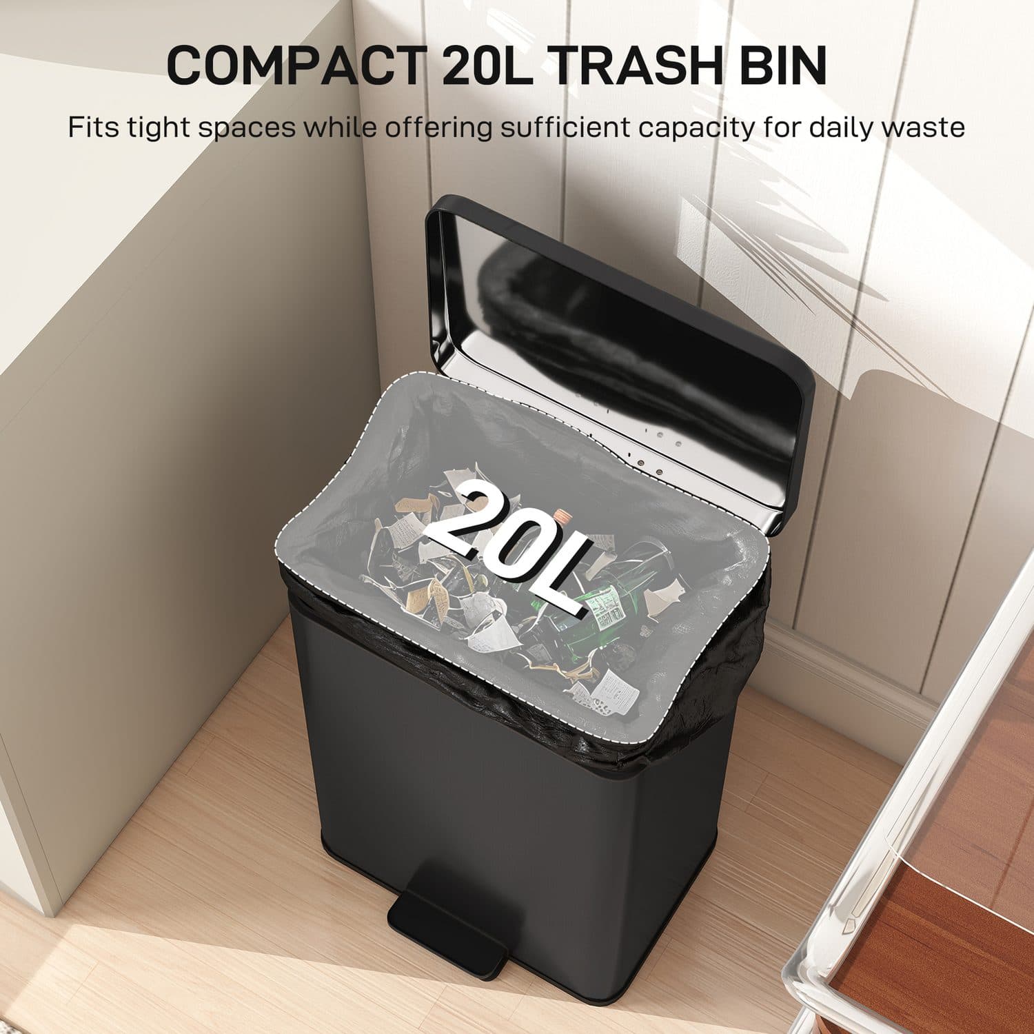 Compact 20L Pedal Bin for Quiet Kitchen Waste - image 3