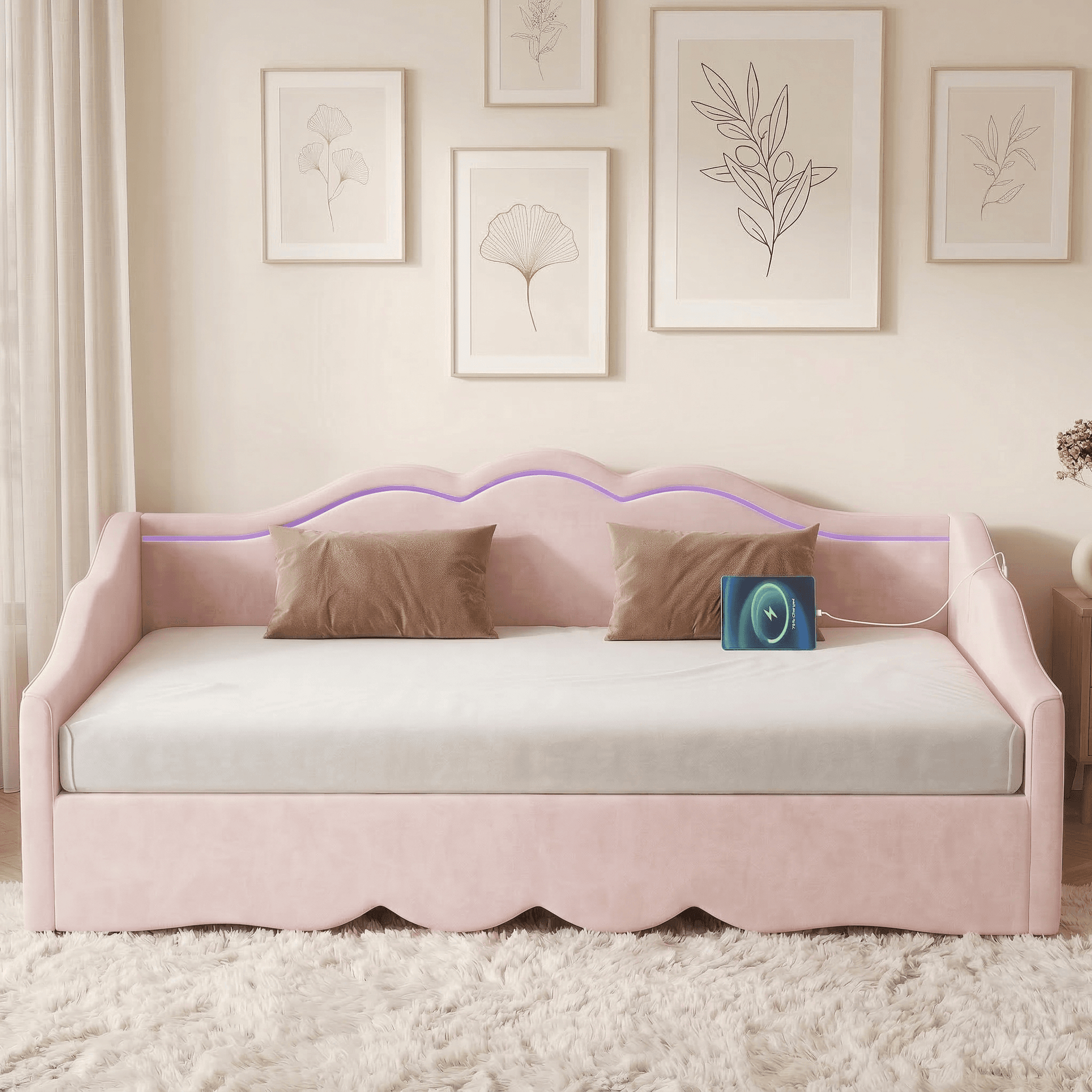 Extendable Pink Velvet Daybed - image 5