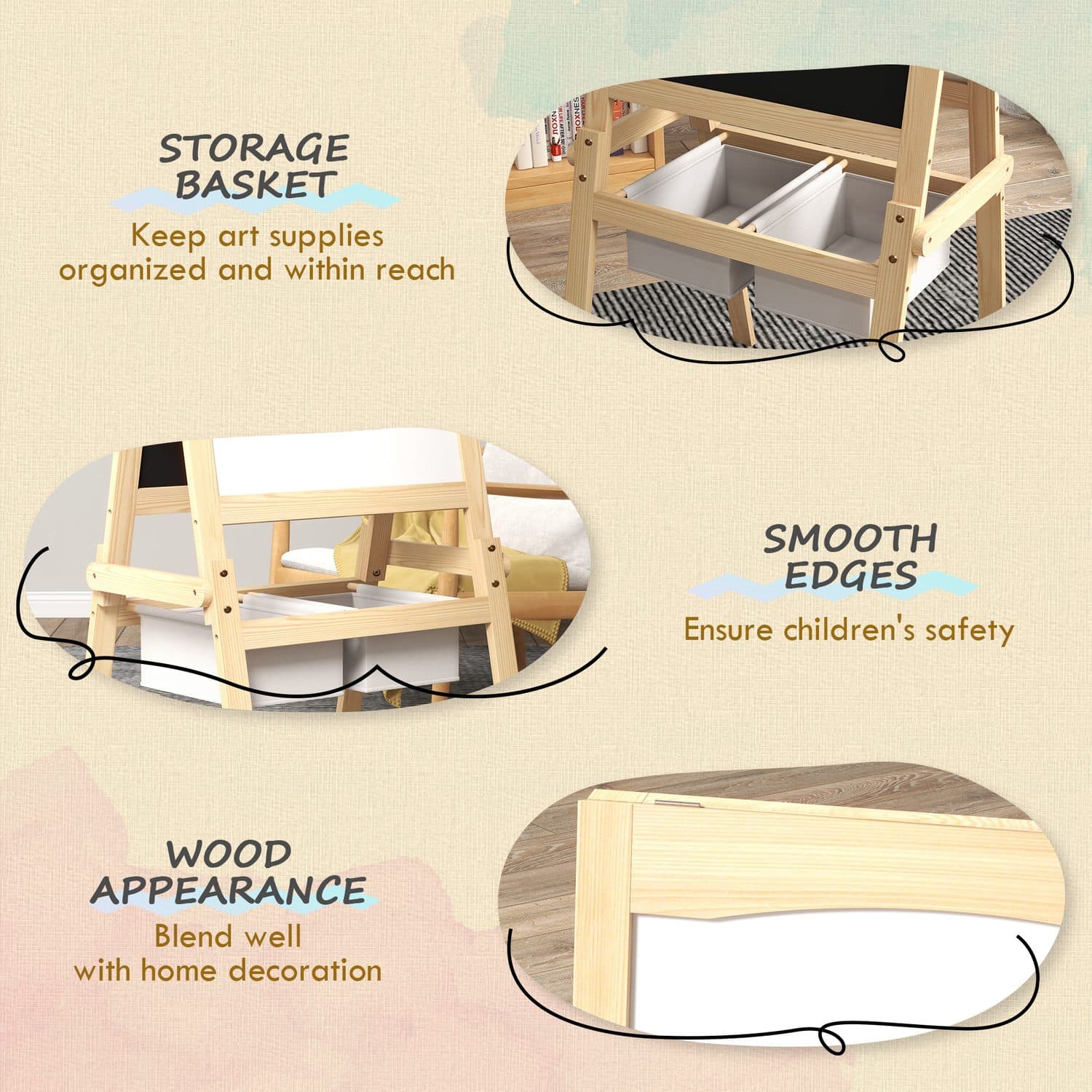 3-in-1 Natural Wood Kids Easel With Whiteboard and Storage Bins - image 5