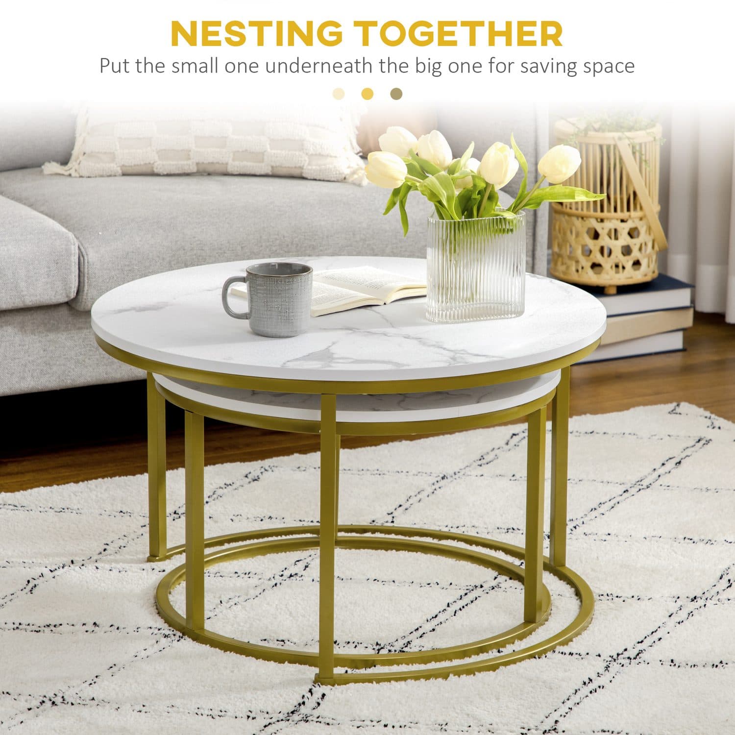 White & Gold Round Nesting Coffee Table Set - image 5