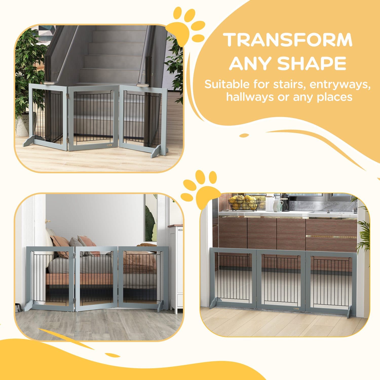 Grey Foldable Pet Gate with Three Hinged Panels - image 5