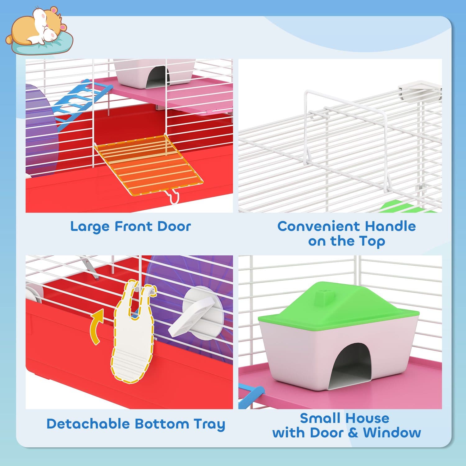 2-Story Small Animal Cage Kit with Handle & Exercise Wheel - image 2